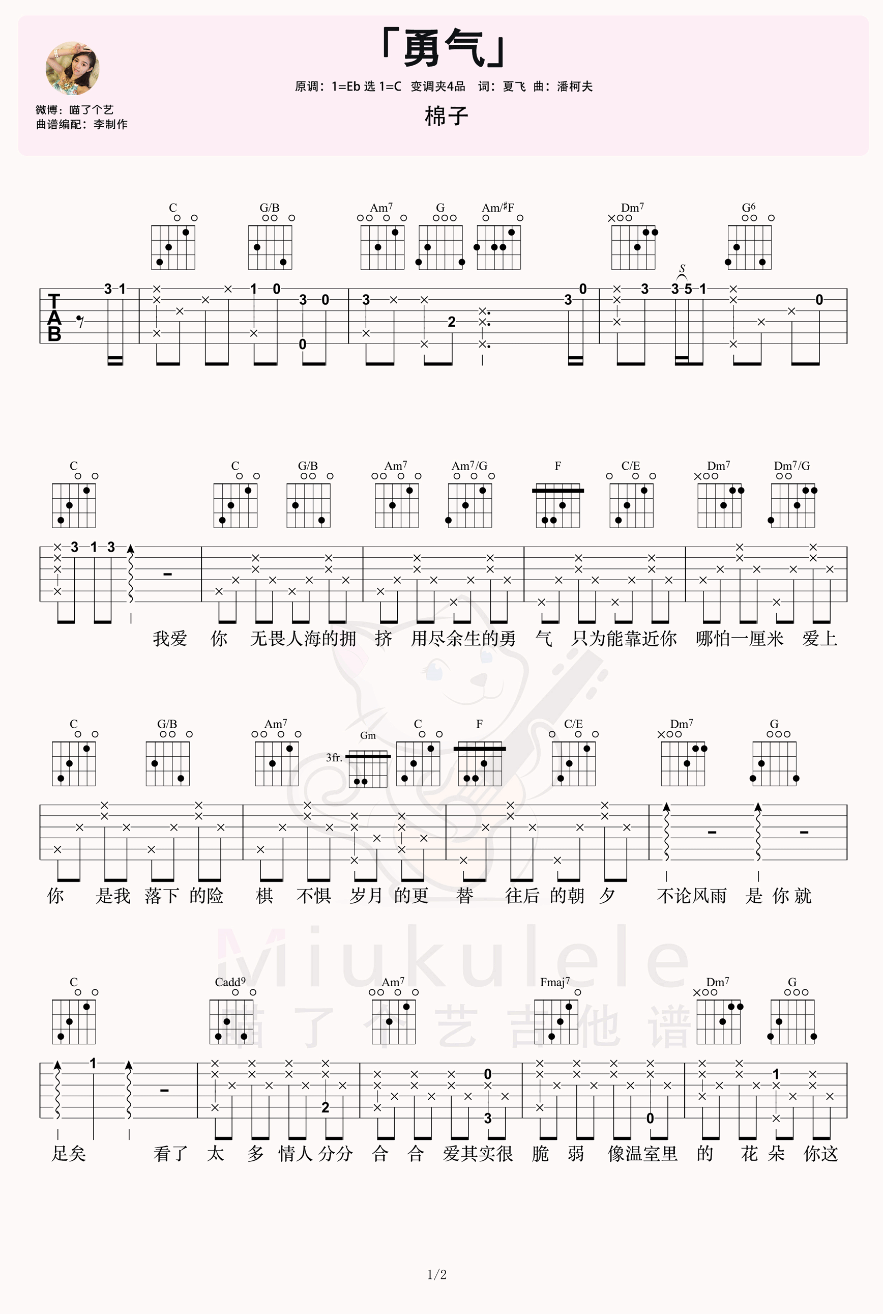 棉子《勇气》吉他谱