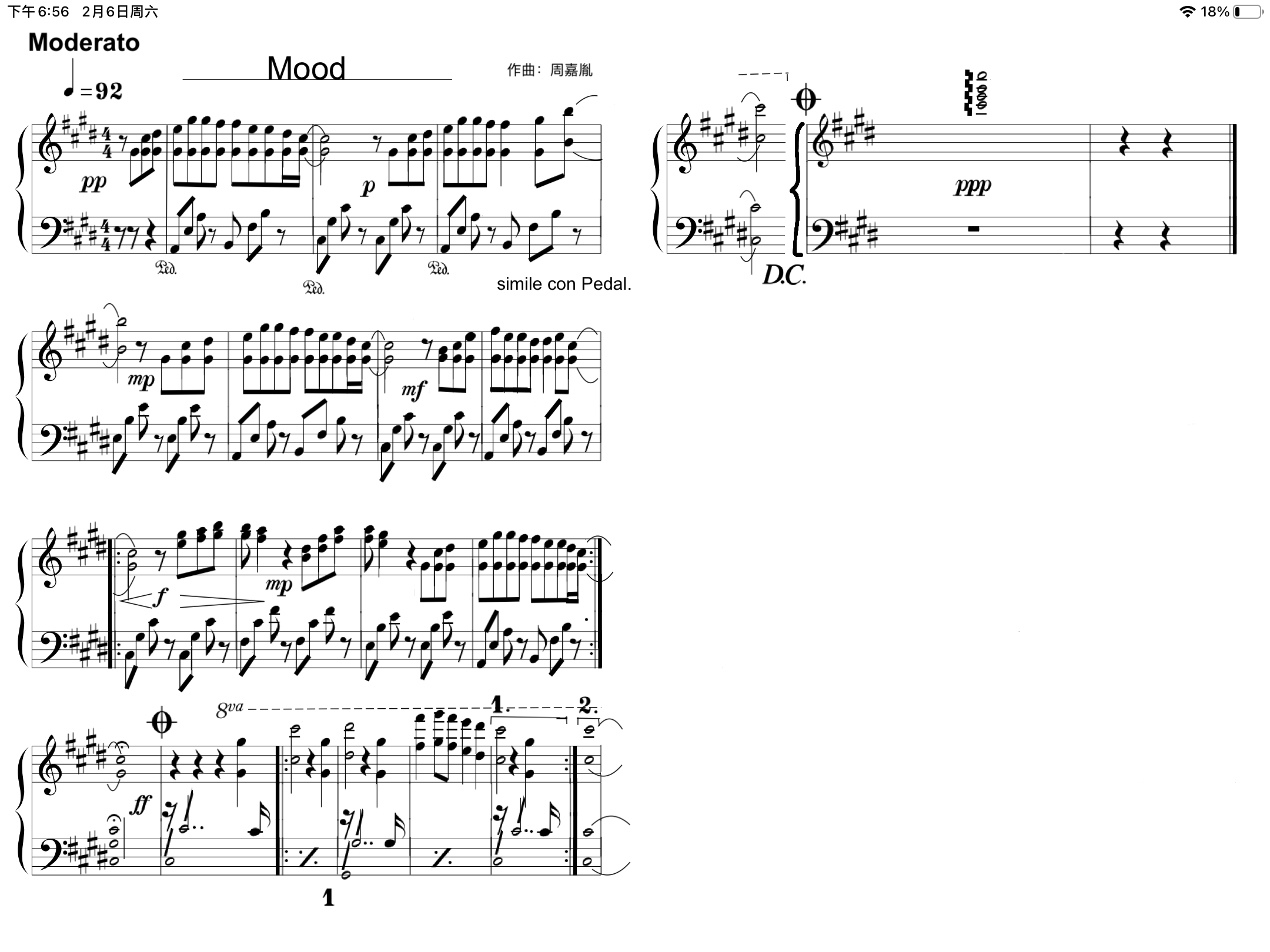 mood原创钢琴简谱数字双手