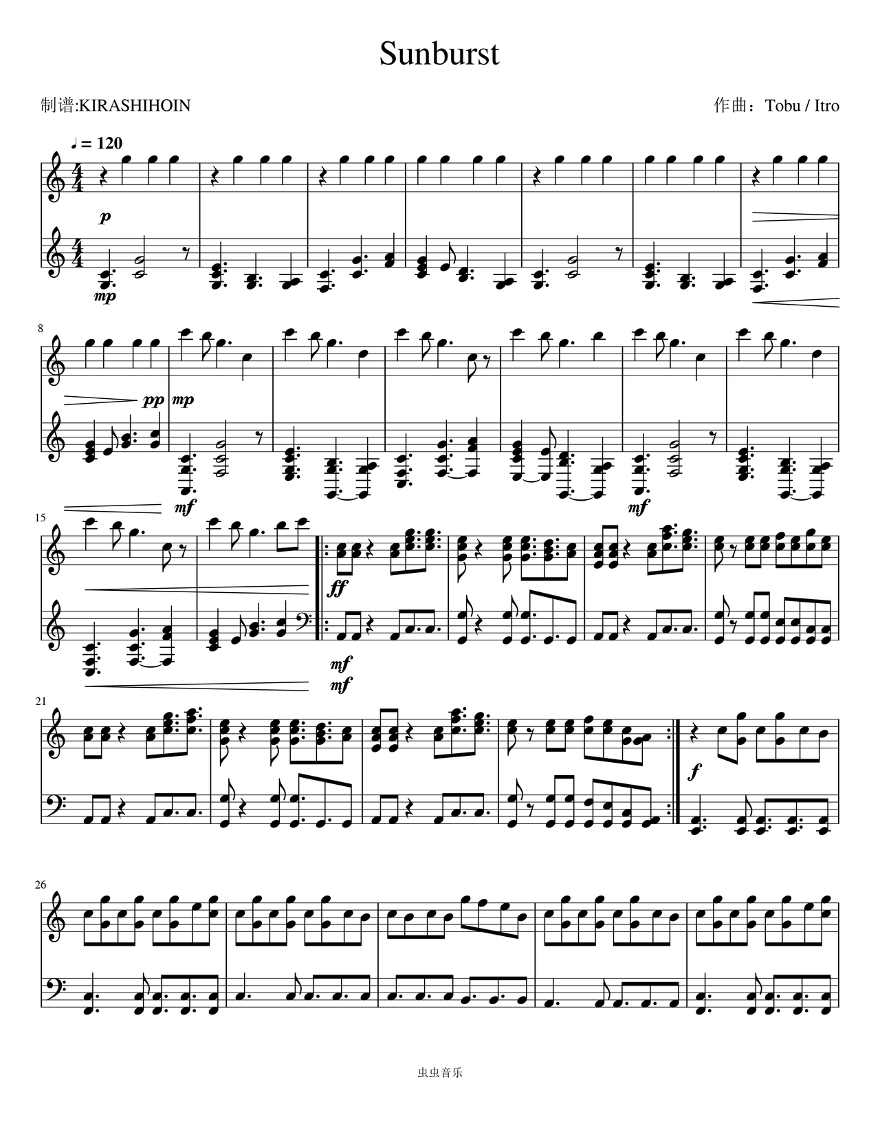 sunburst,sunburst钢琴谱,sunburstc调钢琴谱,钢琴谱