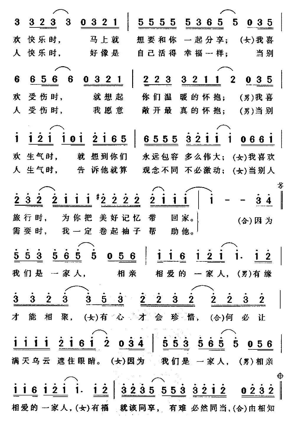 相亲相爱一家人吉他谱 虫虫吉他谱免费下载 虫虫吉他