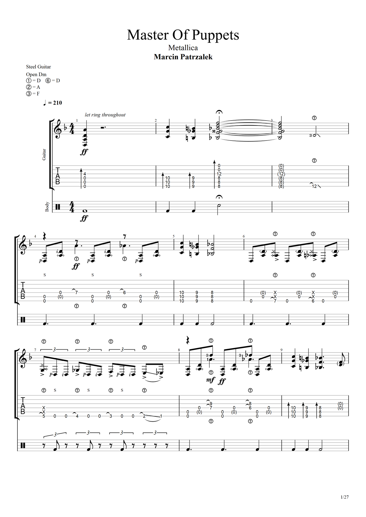 Master Of Puppets吉他谱-指弹谱-c调-虫虫吉他