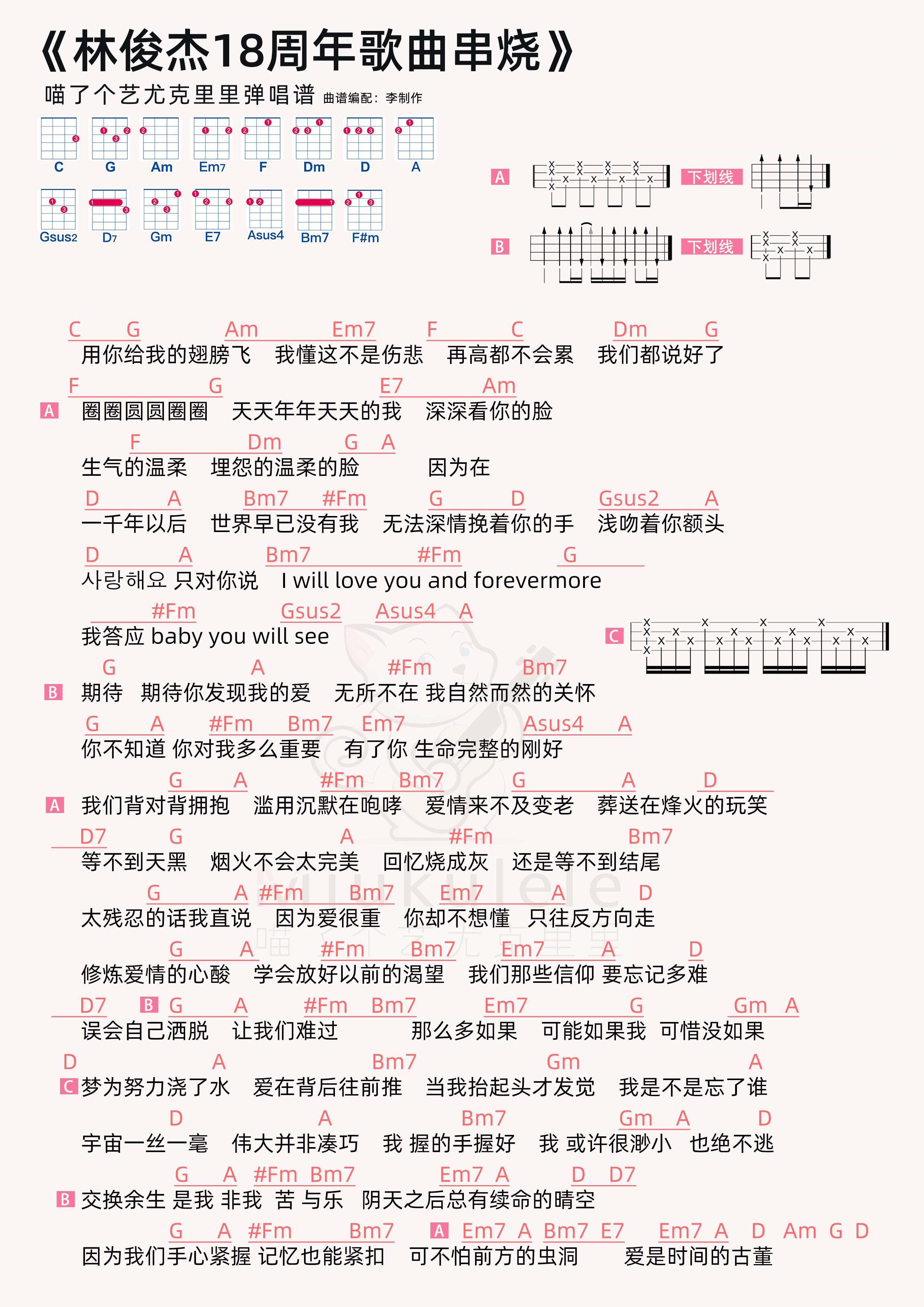 林俊杰出道18周年金曲串烧简谱-虫虫乐谱