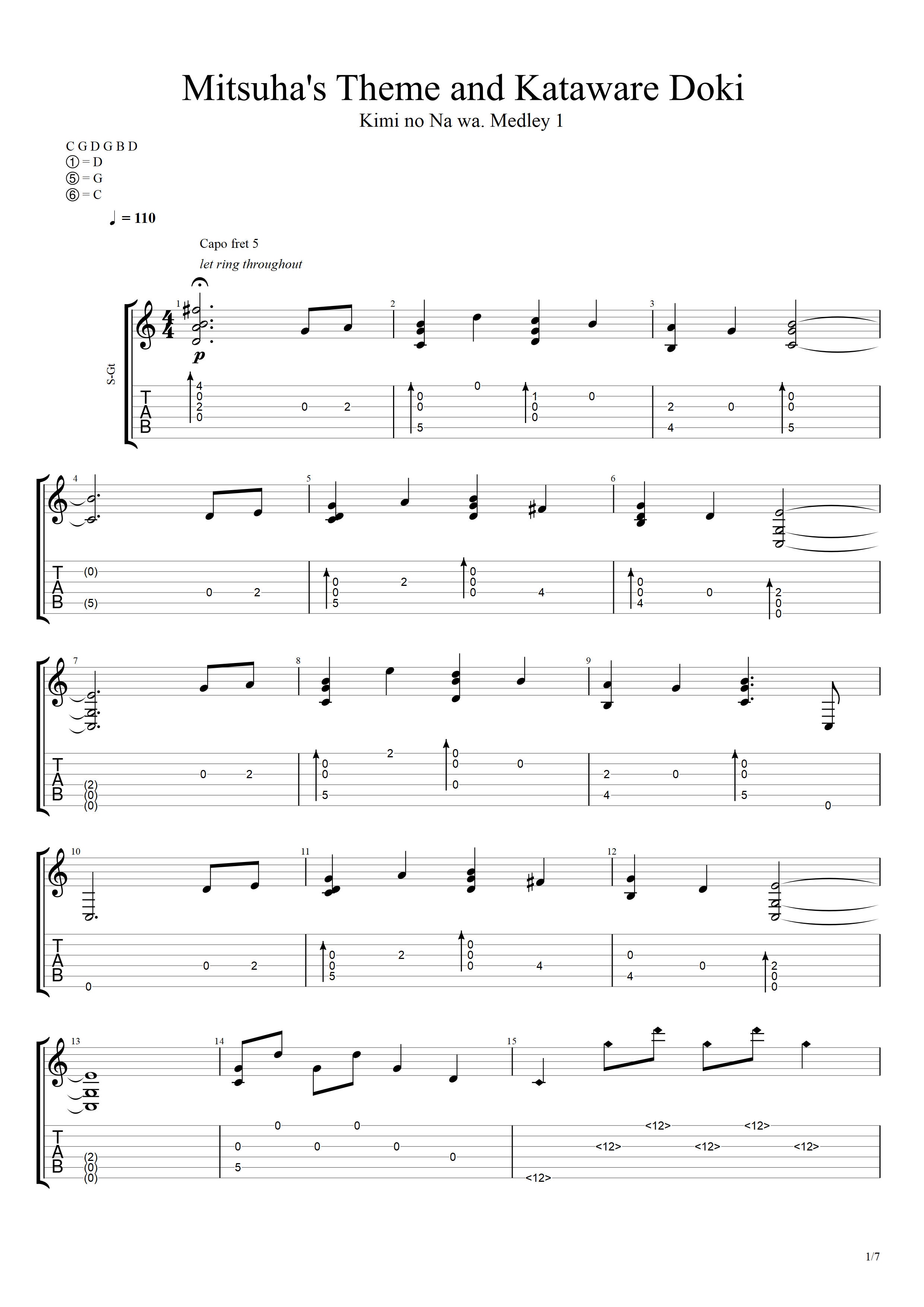 你的名字mitsuhasthemekatawaredoki指弹吉他谱