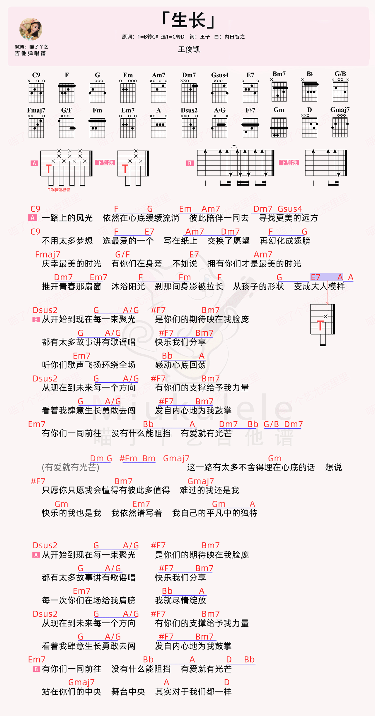 生长吉他谱-弹唱谱-c调-虫虫吉他