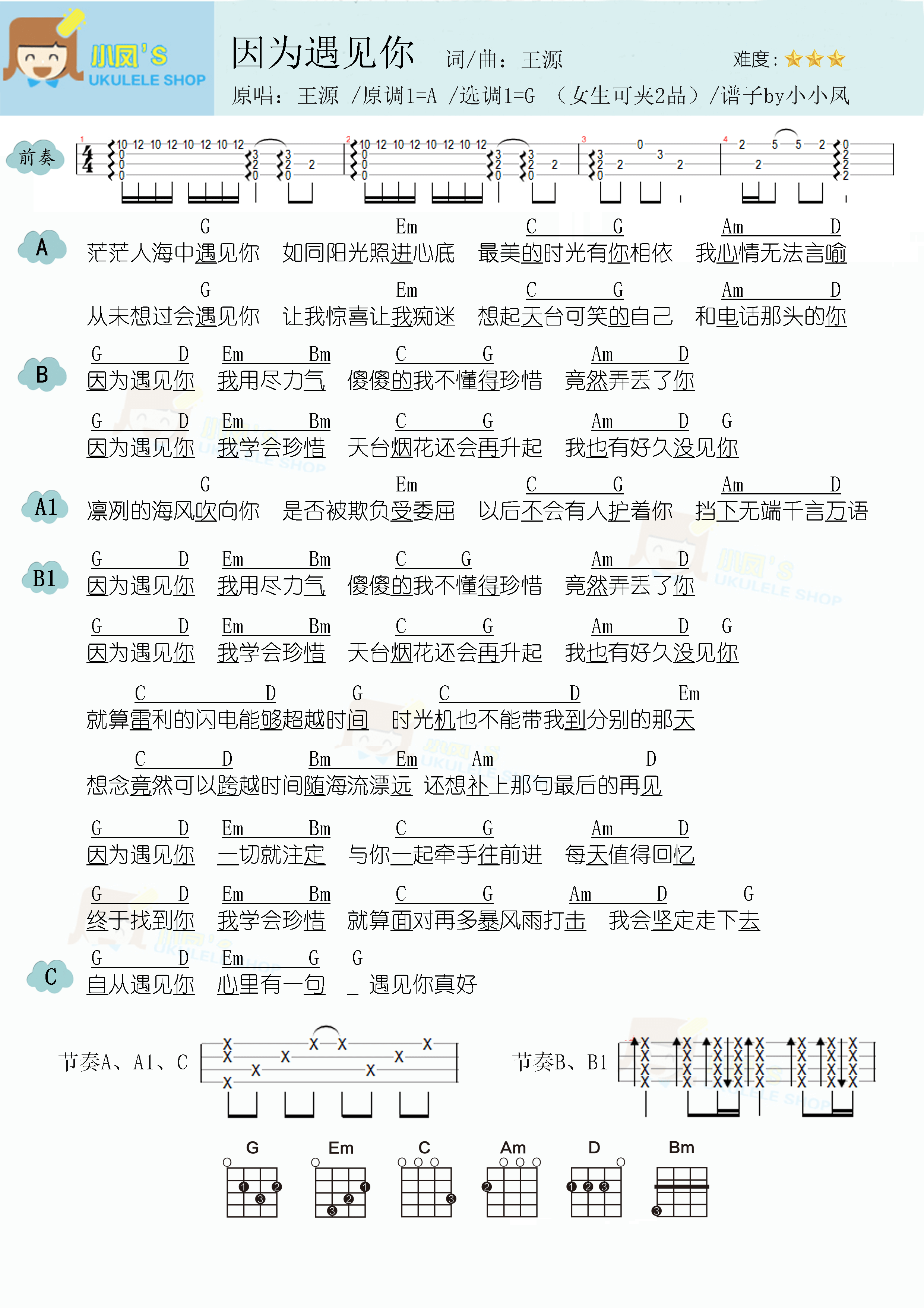 因为你 吉他谱 和弦谱