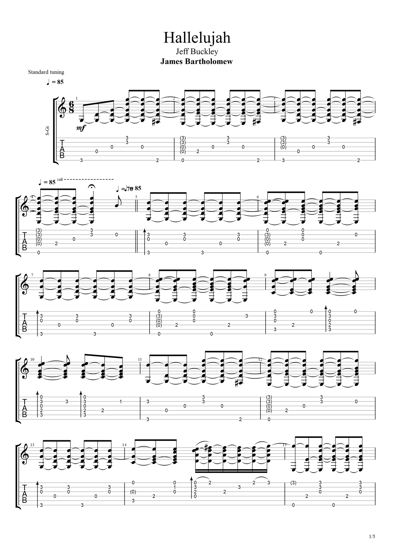 Hallelujah吉他谱-指弹谱-c调-虫虫吉他