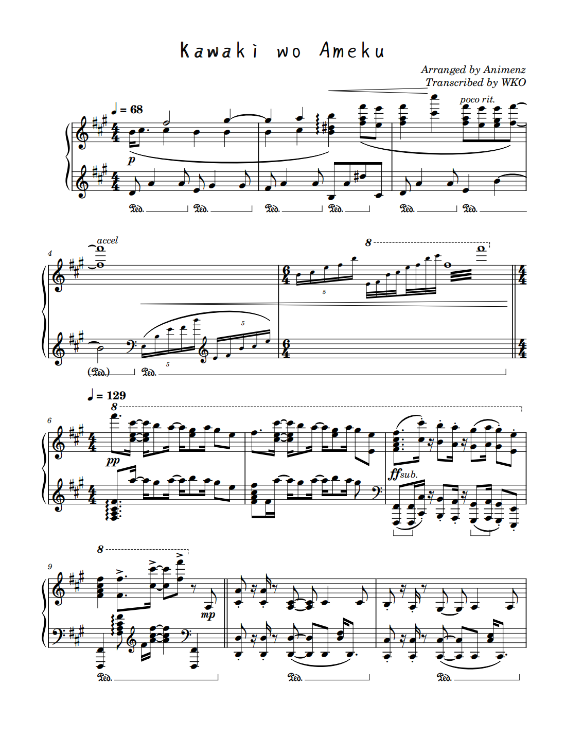 Domestic na Kanojo OP - Kawaki wo Ameku, F.B. Piano Anime Sheet music for  Piano (Solo), domestic kanojo opening - thirstymag.com