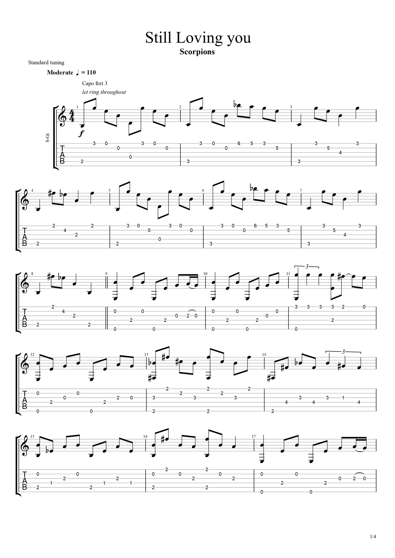 Still Loving you吉他谱-指弹谱-c调-虫虫吉他