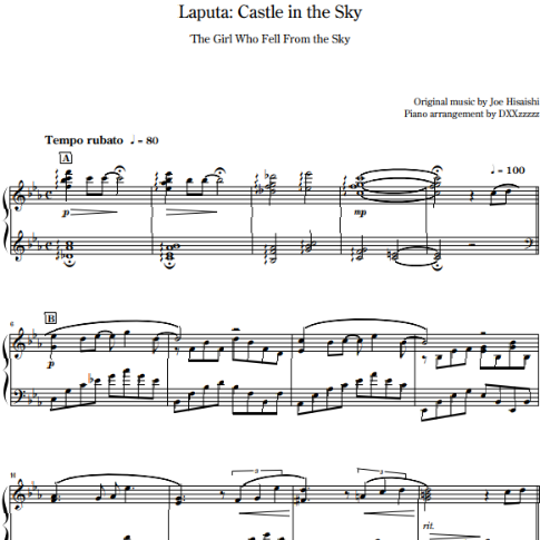 Laputa Castle in the Sky 君をのせて(sib.)-钢琴谱