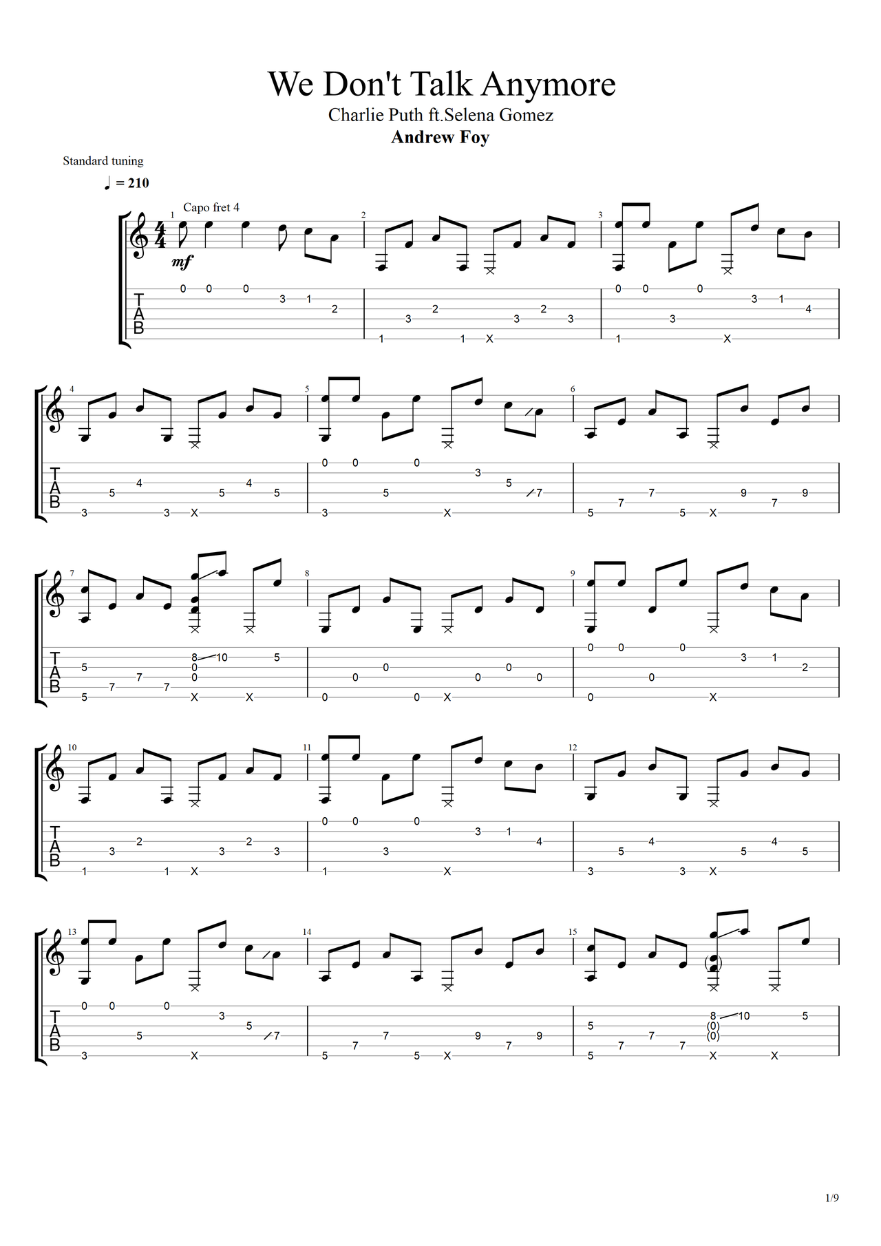 Don't Talk Anymore吉他谱-指弹谱-c调-虫虫吉他