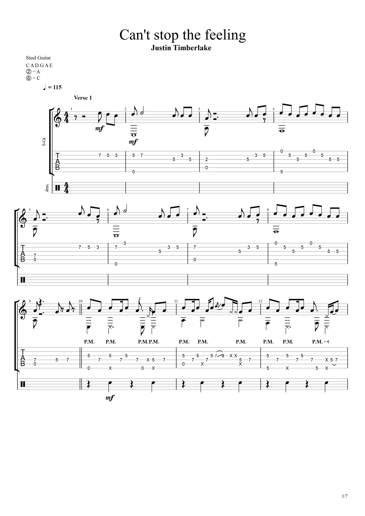 Can't stop the feeling吉他谱-指弹谱-虫虫吉他