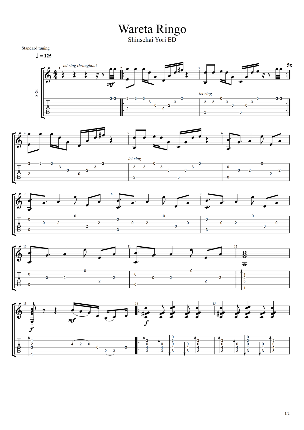 Wareta Ringo吉他谱-指弹谱-c调-虫虫吉他
