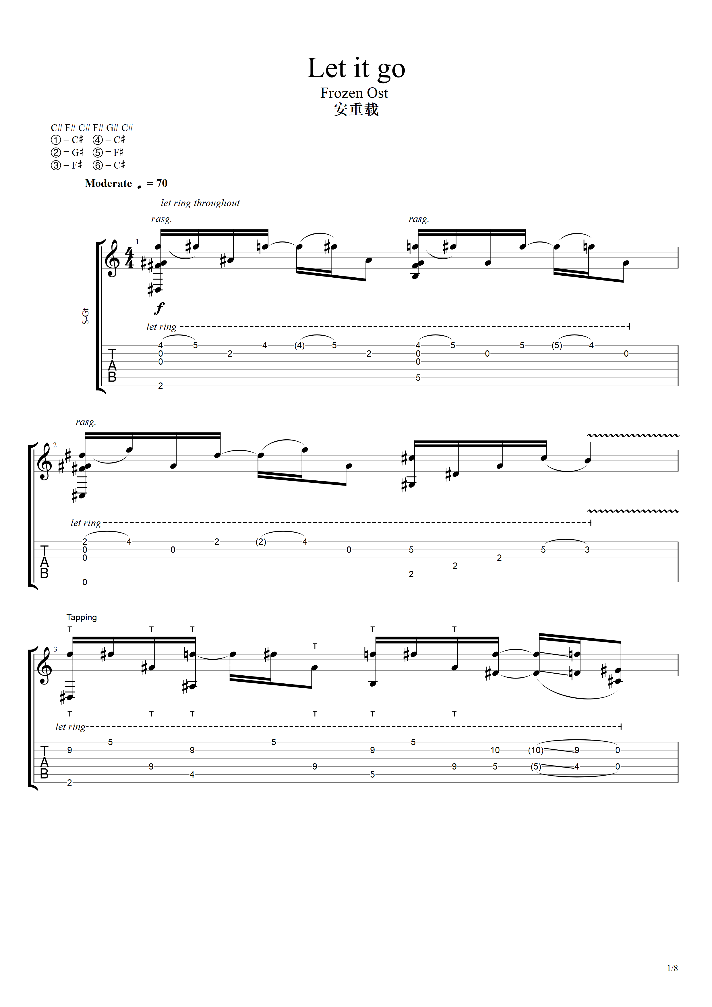 安重载版demilovatoletitgo指弹吉他谱