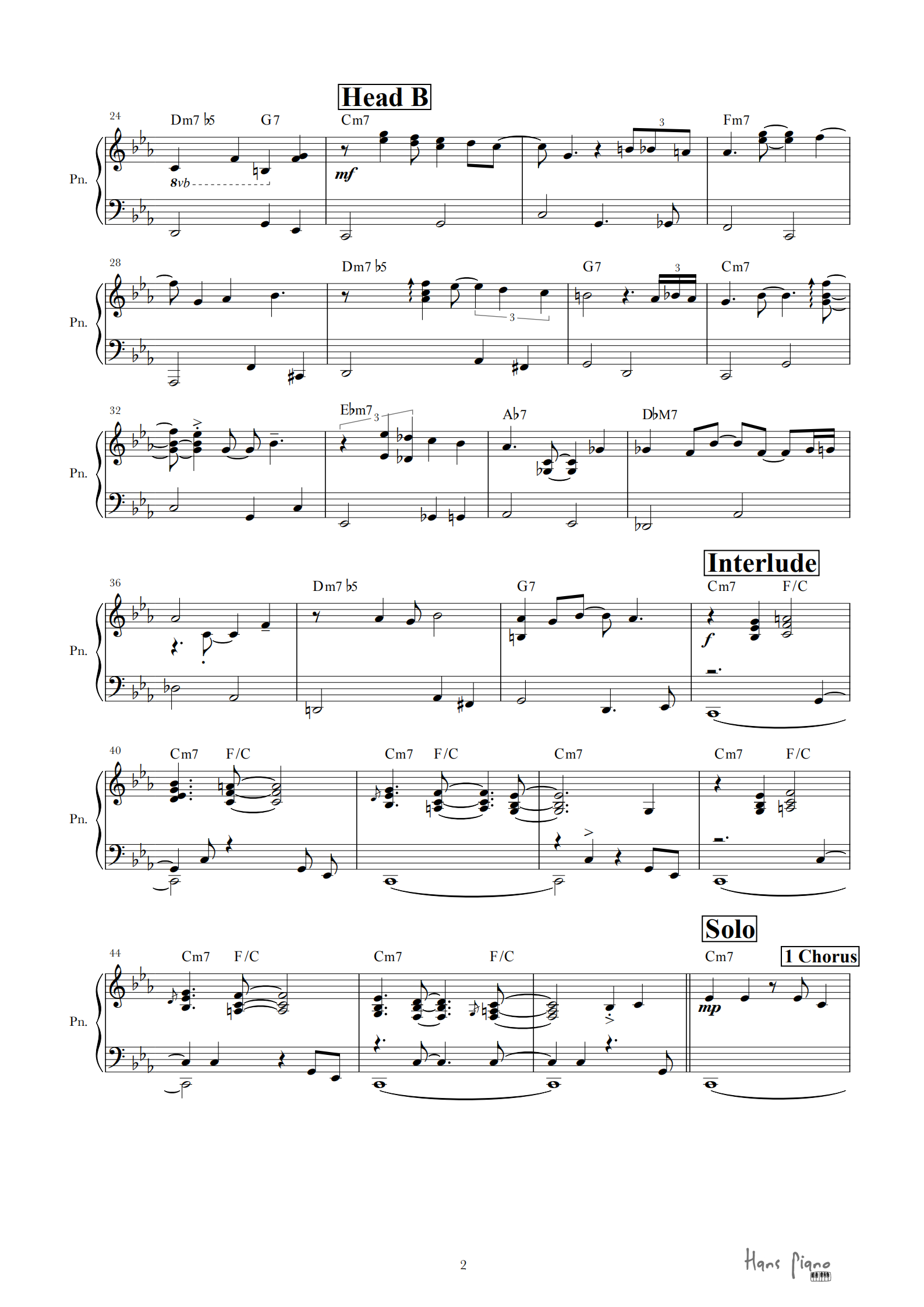 Blue Bossa【免费】【爵士标准曲】泽大大 Hans piano