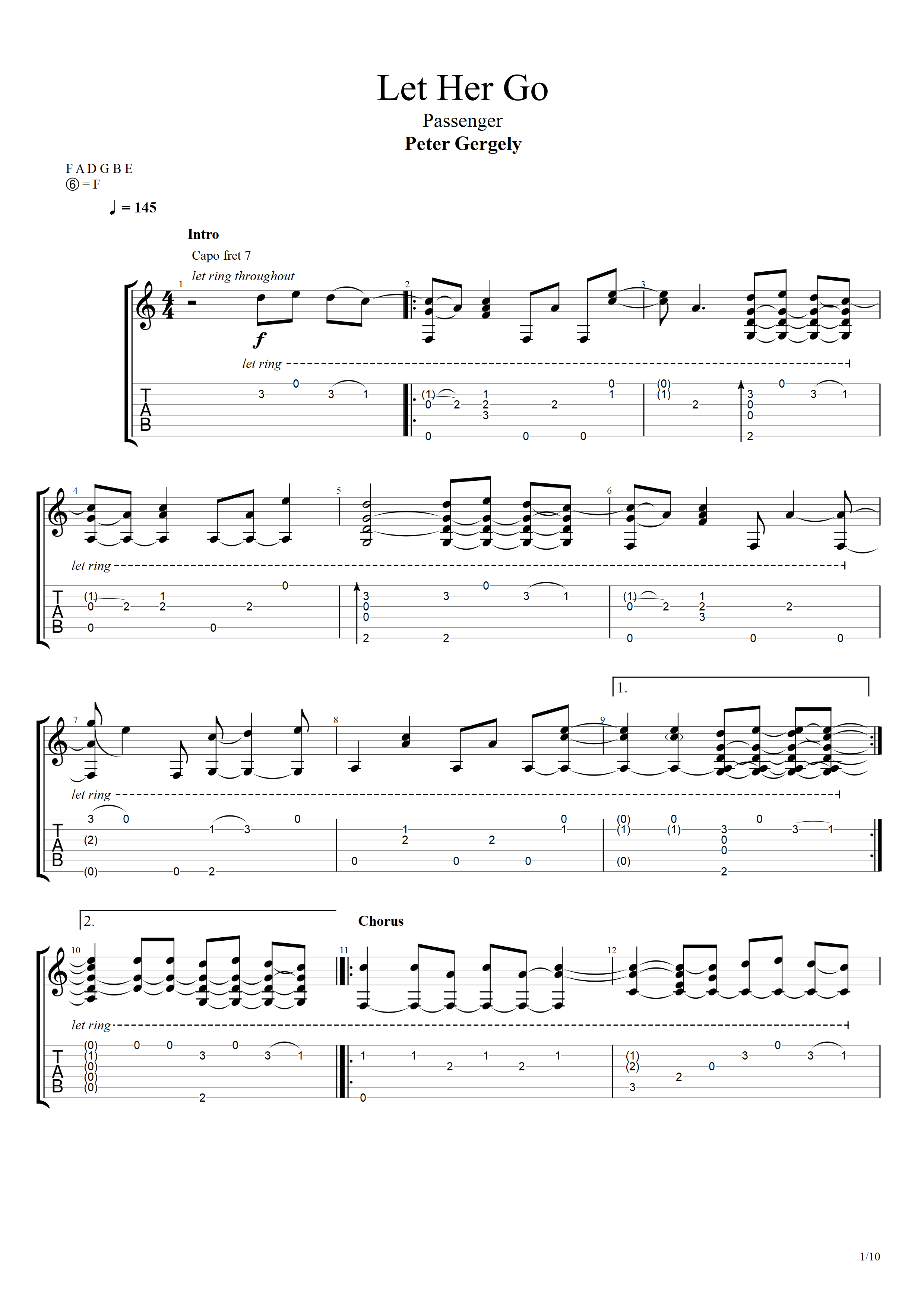 peter gergely版-passenger《 let her go》指弹吉他谱