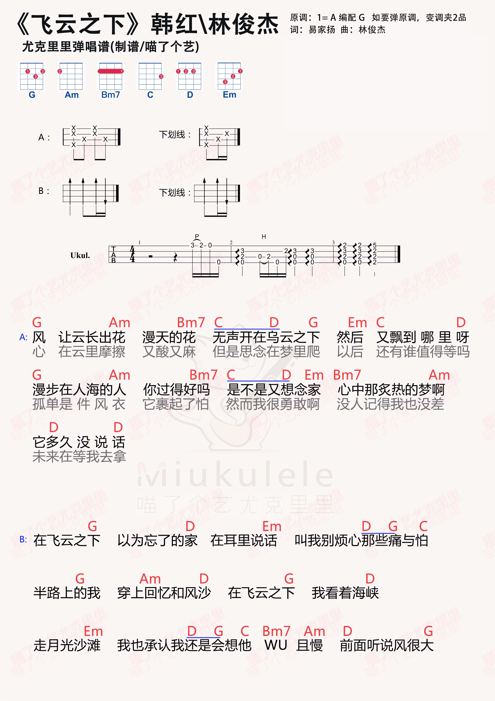 传说之下尤克里里谱图片