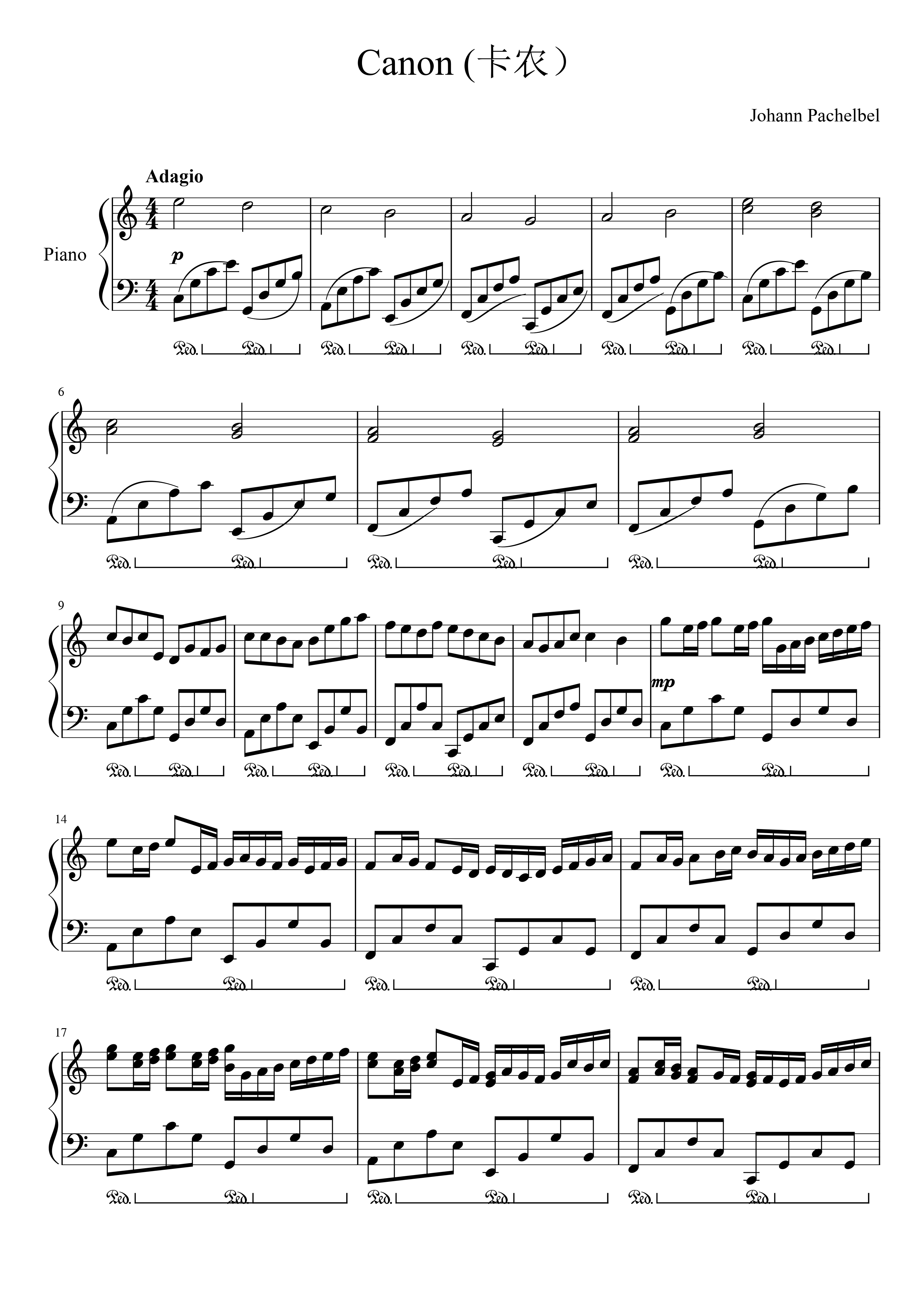 卡农-Canon五线谱预览1-钢琴谱文件（五线谱、双手简谱、数字谱、Midi、PDF）免费下载