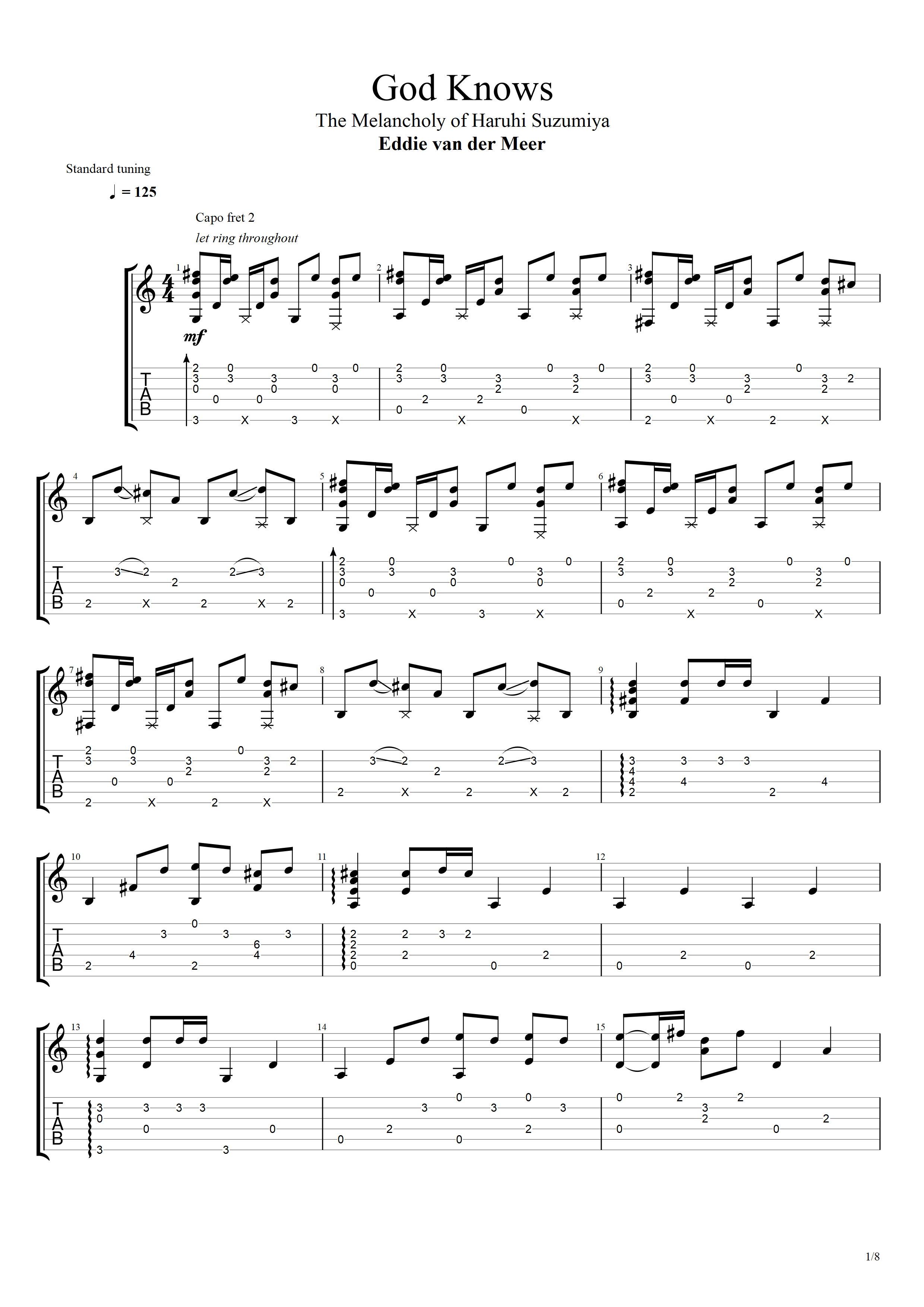 eddie版 凉宫春日的忧郁 -凉宫春日《 god knows》 指弹吉他谱