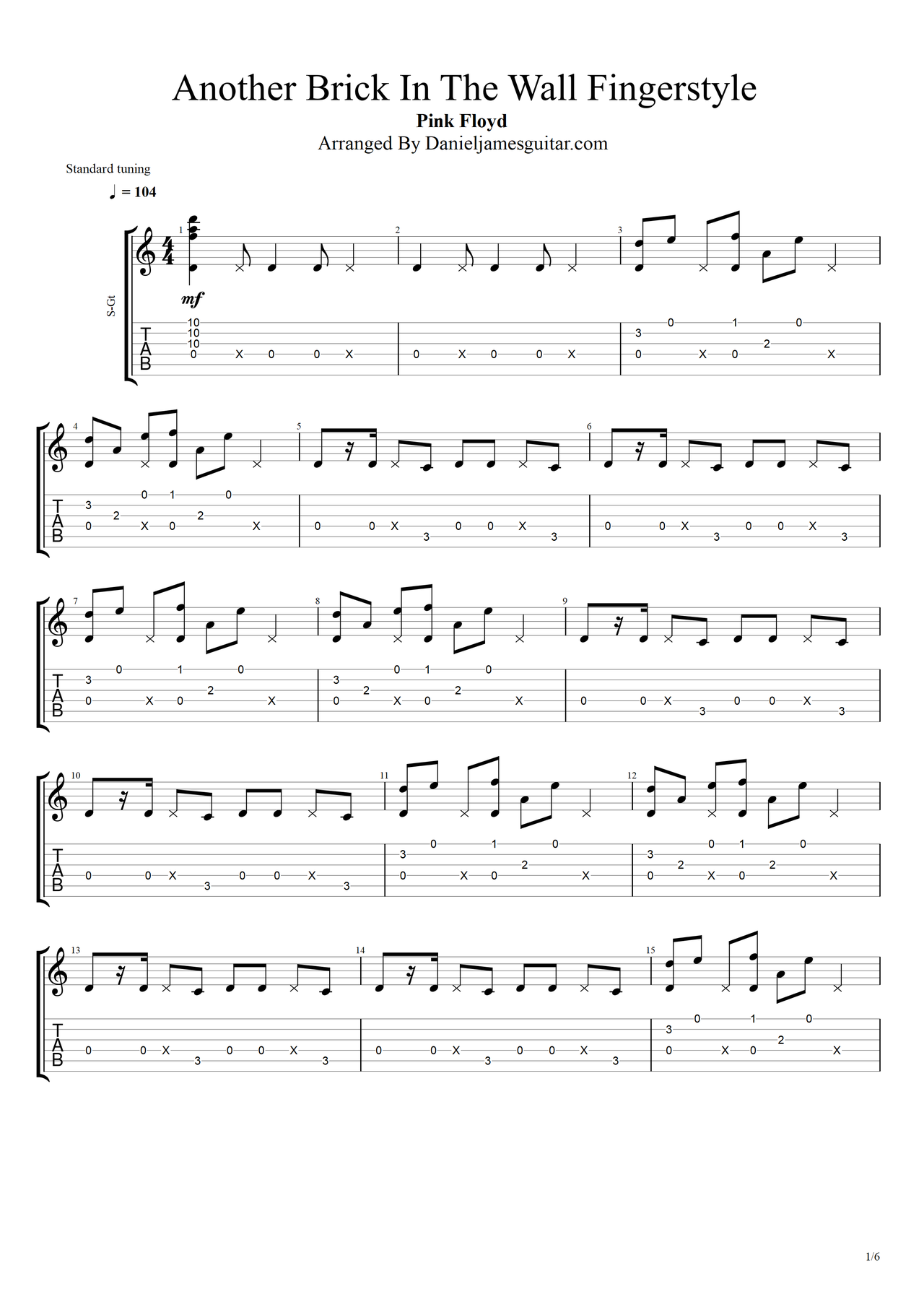 Another Brick In The Wall Vintage Culture Remix Another Brick In The Wall吉他谱-指弹谱-虫虫吉他
