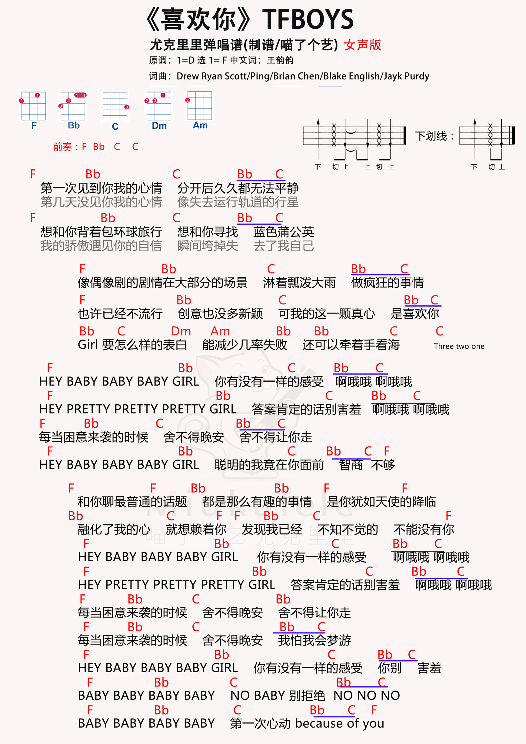 tfboys尤克里里谱图片