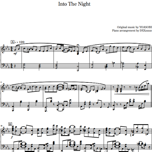 Into The Night 夜に駆ける(sib.)-钢琴谱