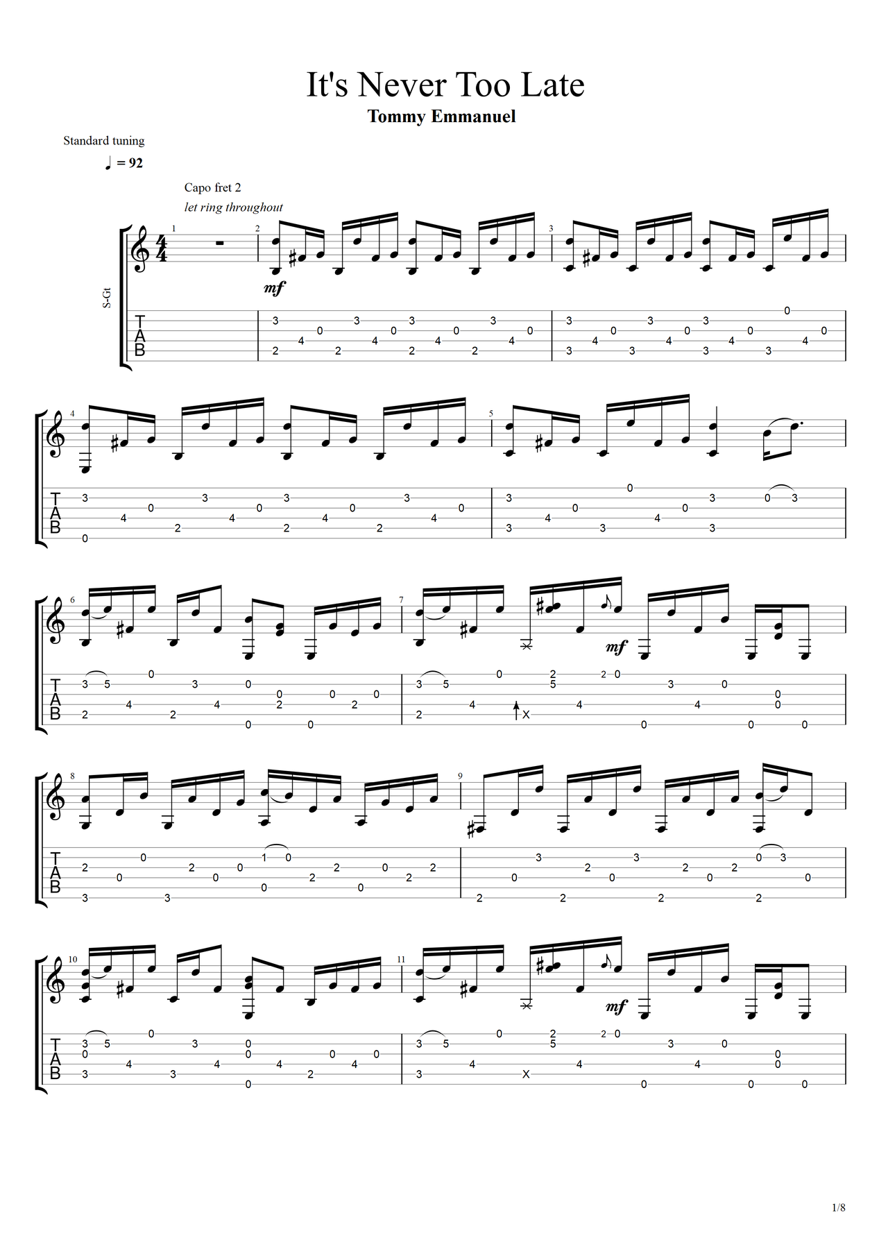 It's Never Too Late吉他谱-指弹谱-c调-虫虫吉他