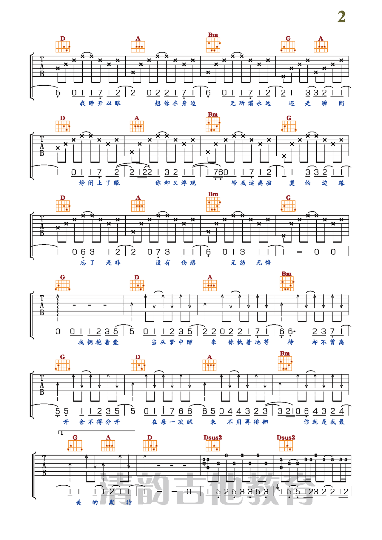 最美的期待吉他谱-弹唱谱-d调-虫虫吉他
