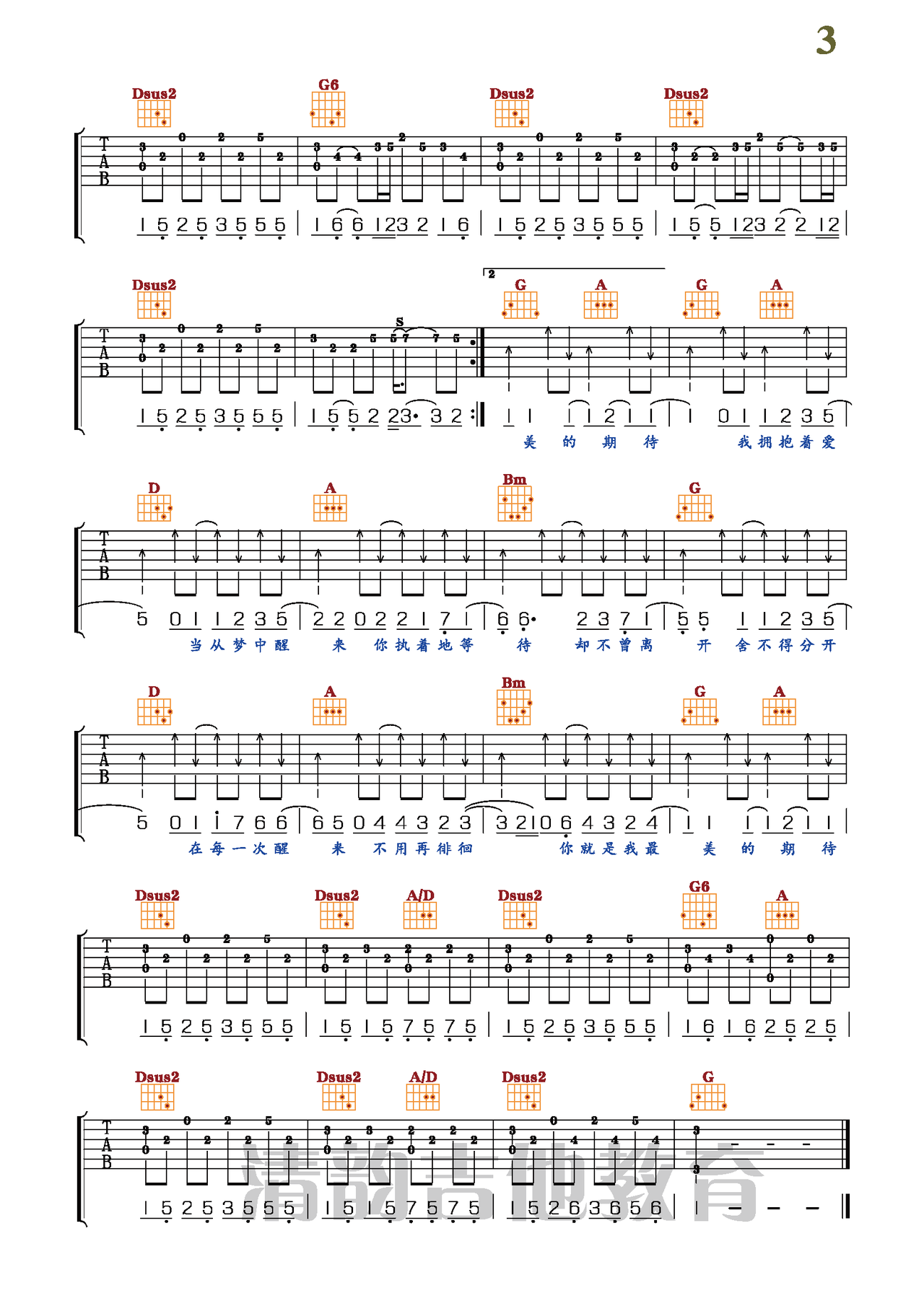最美的期待吉他谱-弹唱谱-d调-虫虫吉他