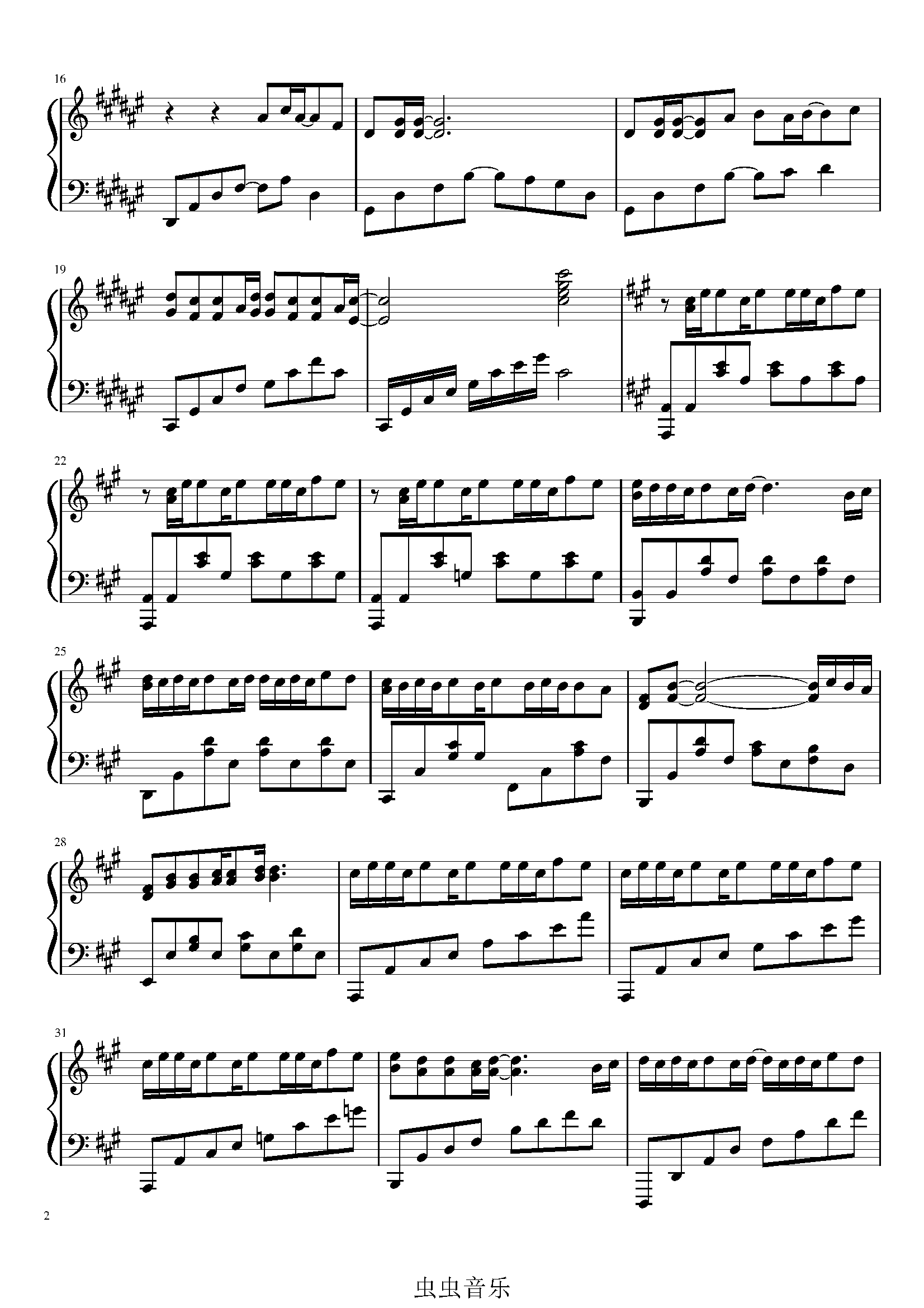 昨日青空钢琴谱-张鹤翔-虫虫乐谱