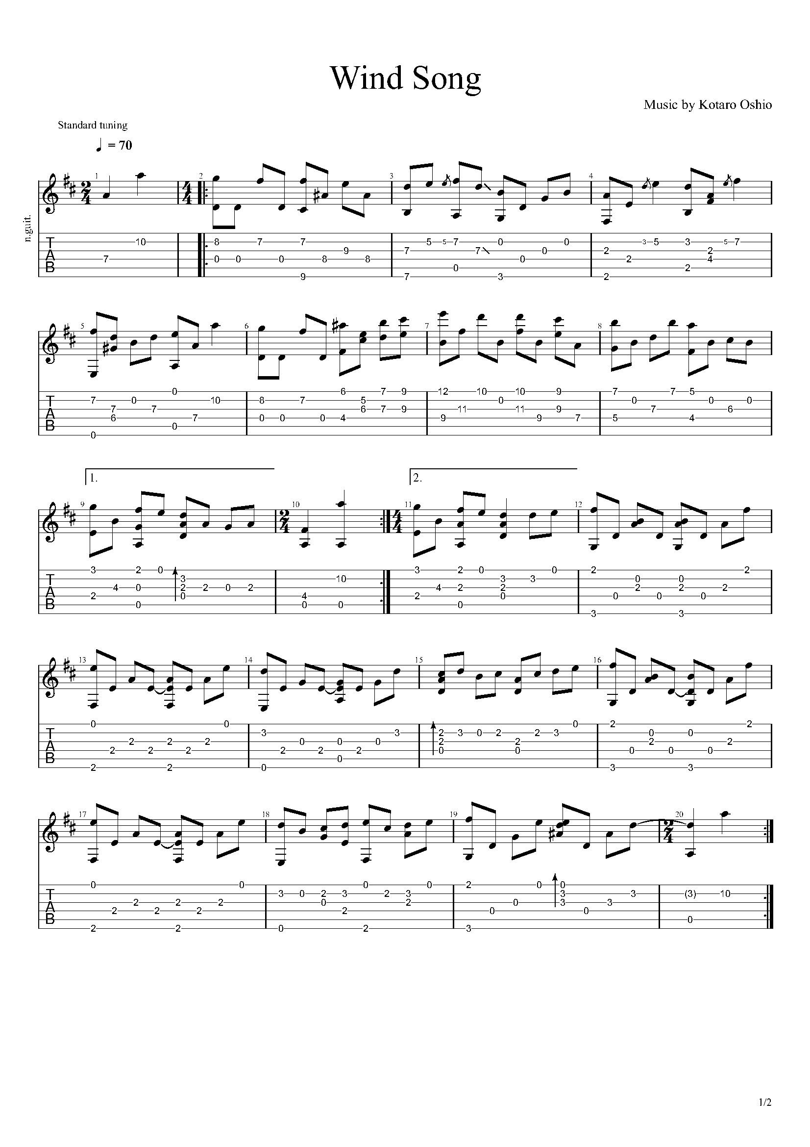 风之诗元子吉他谱图片