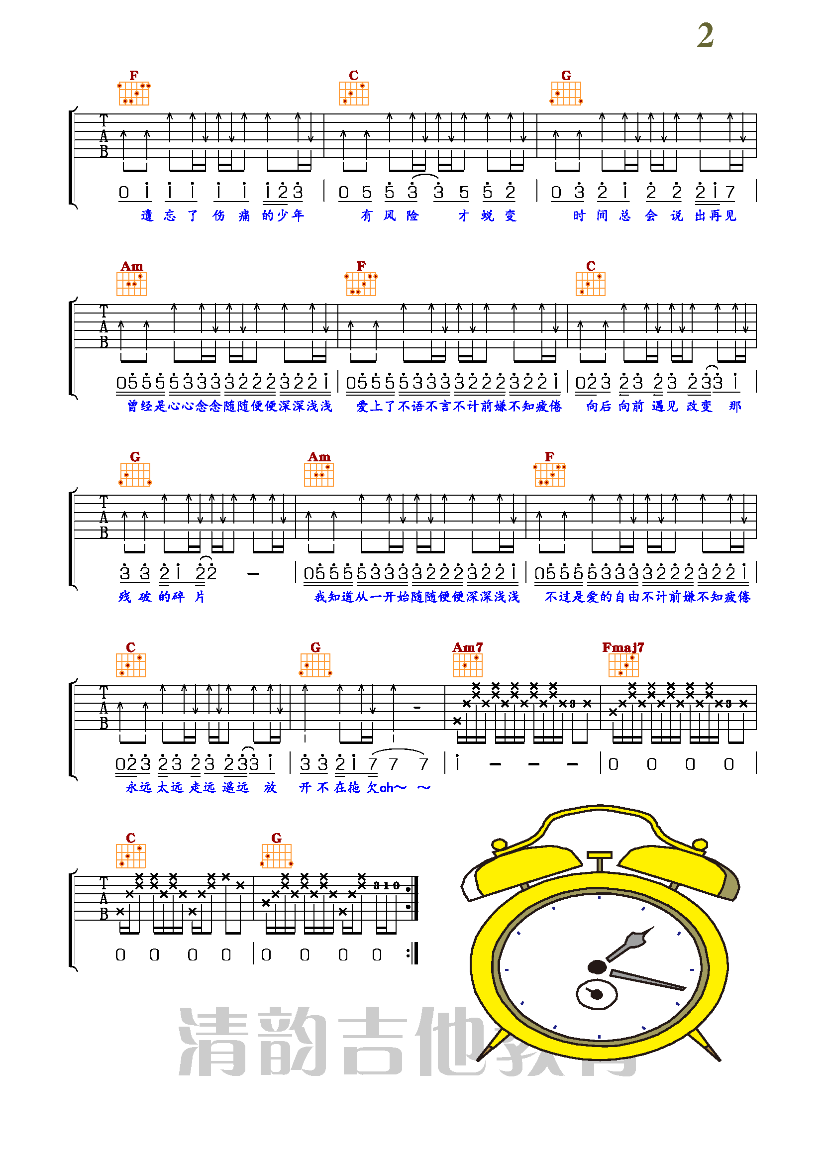 《侧脸》吉他C调简单谱 - C调和弦谱(弹唱谱) - 初级吉他谱 - 吉他简谱