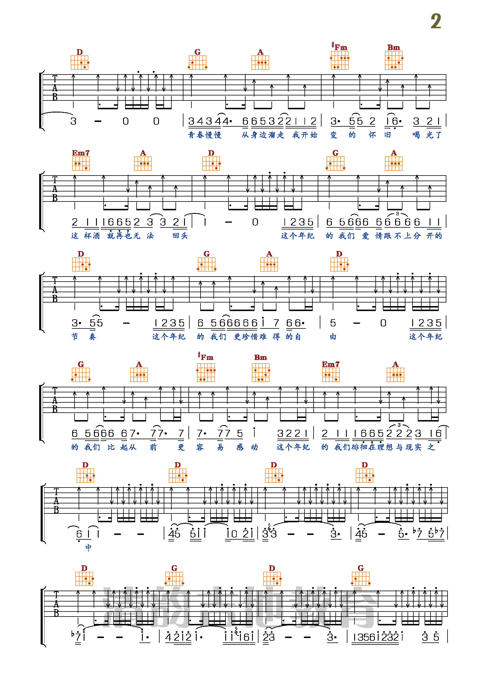 这个年纪吉他谱图片格式六线谱_吉他谱_中国乐谱网