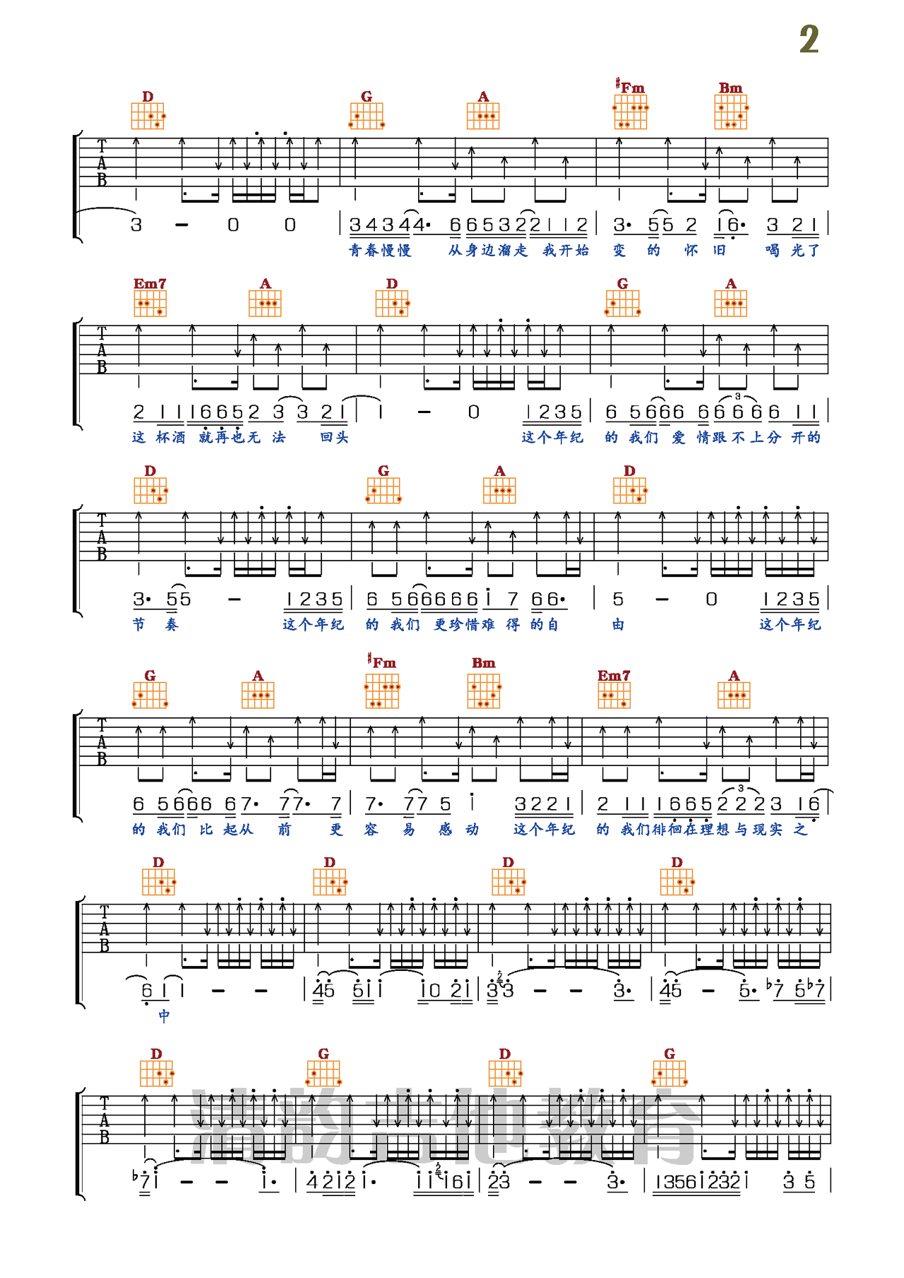 这个年纪吉他谱图片格式六线谱_吉他谱_中国乐谱网
