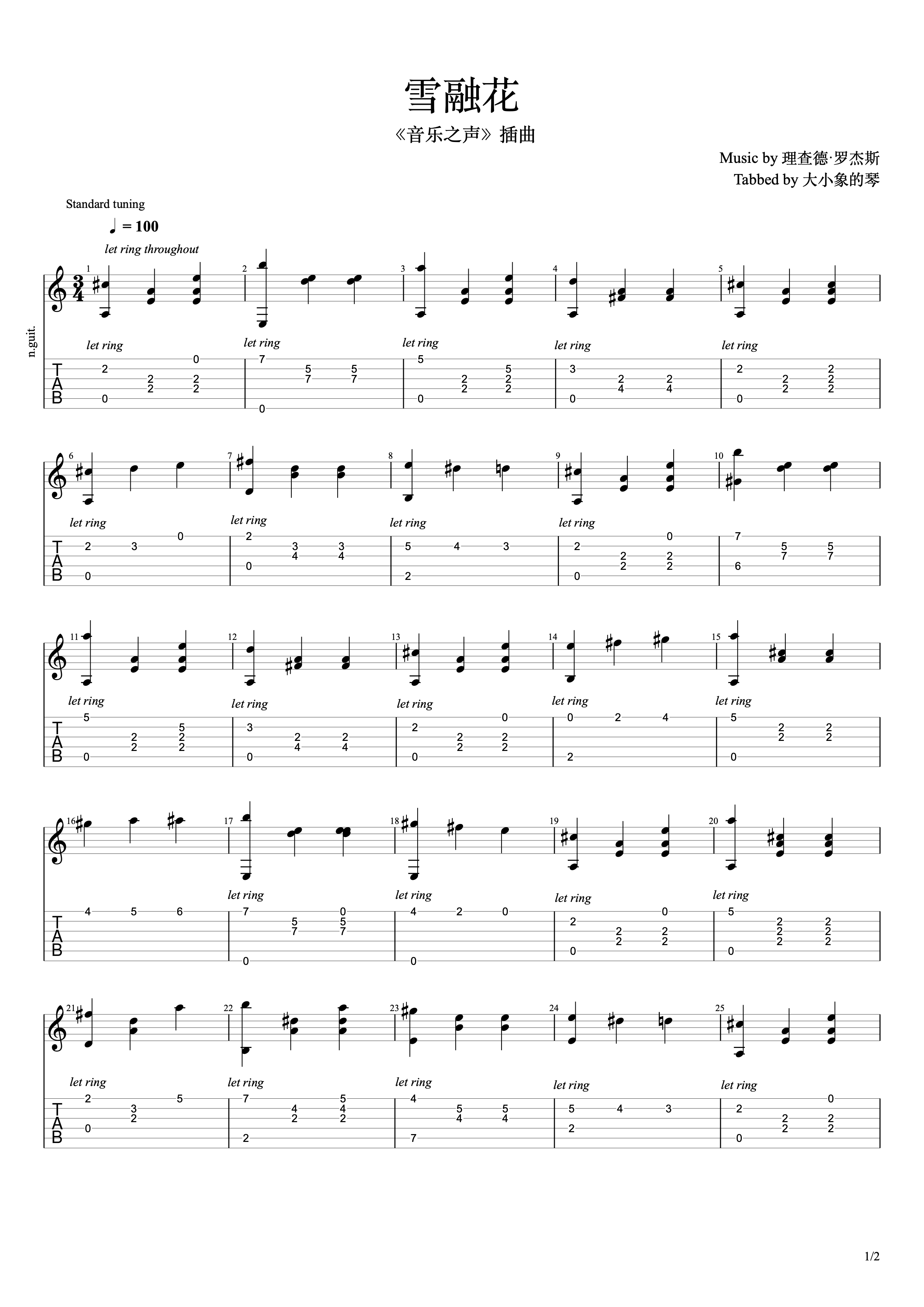Edelweiss(雪绒花)吉他谱 - Julie Andrews - C调吉他弹唱谱 - 琴谱网