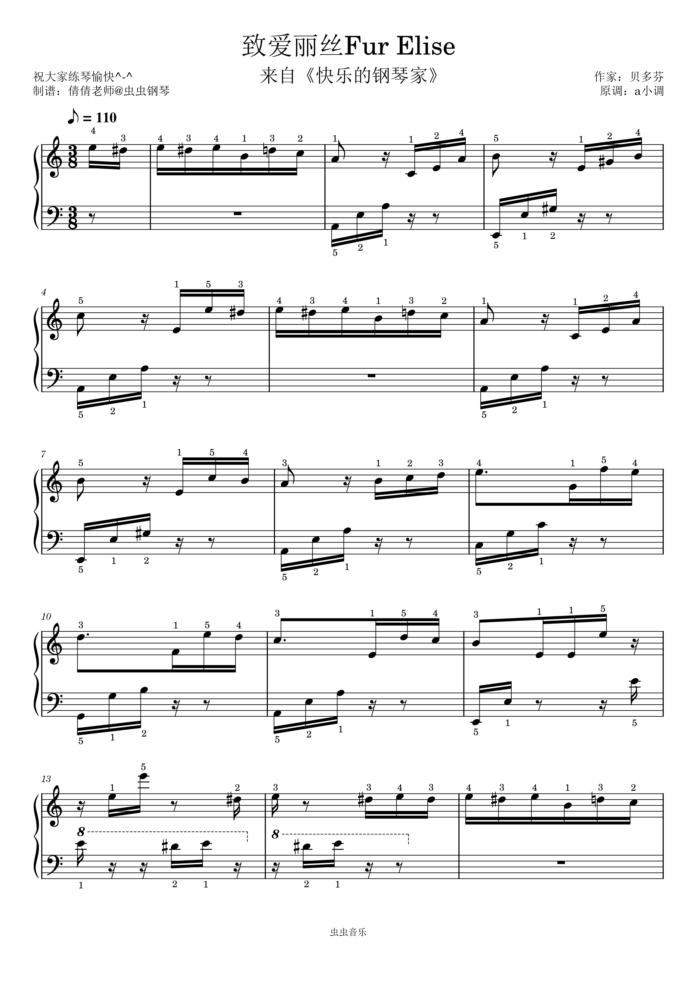 贝多芬 献给爱丽丝吉他谱 C调简单版指弹谱_音伴