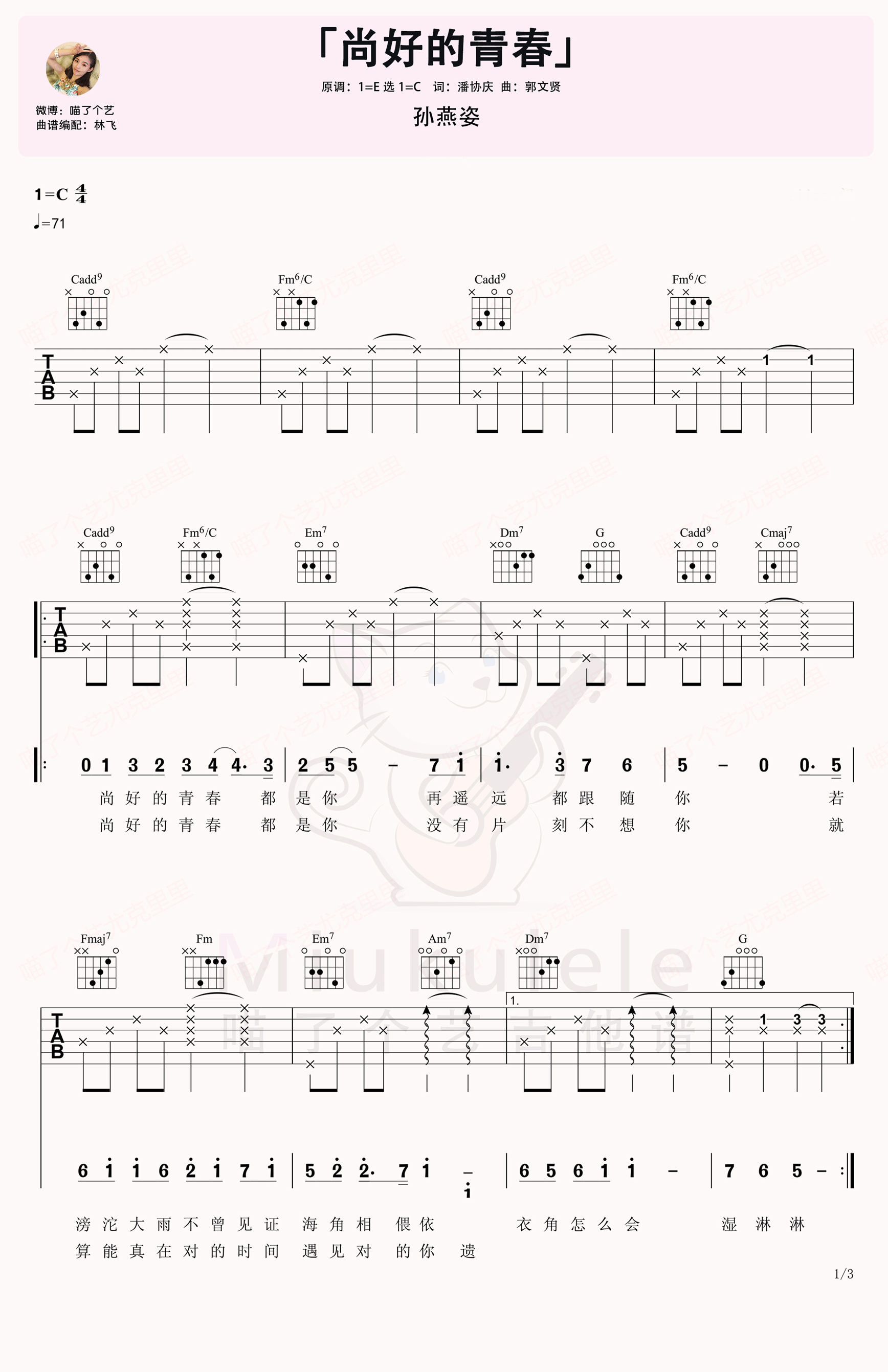 孫燕姿《尚好的青春》吉他譜