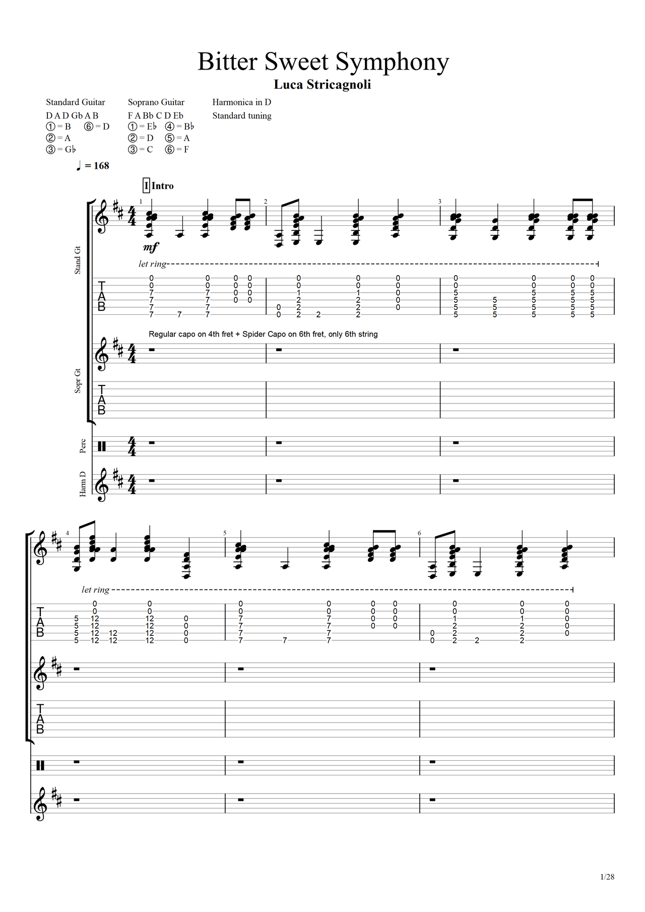 Bittersweet Symphony吉他谱-指弹谱-c调-虫虫吉他