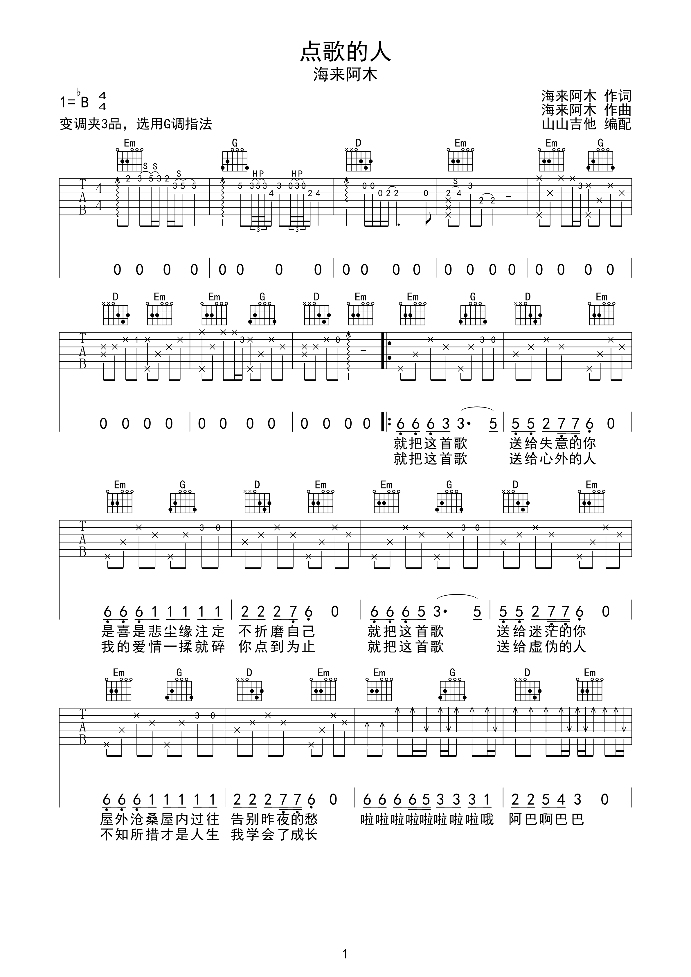 三十年山人乐队吉他谱图片