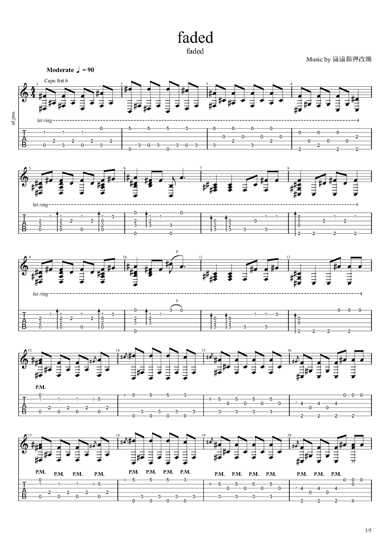 feded吉他谱-指弹谱-c#/db-虫虫吉他