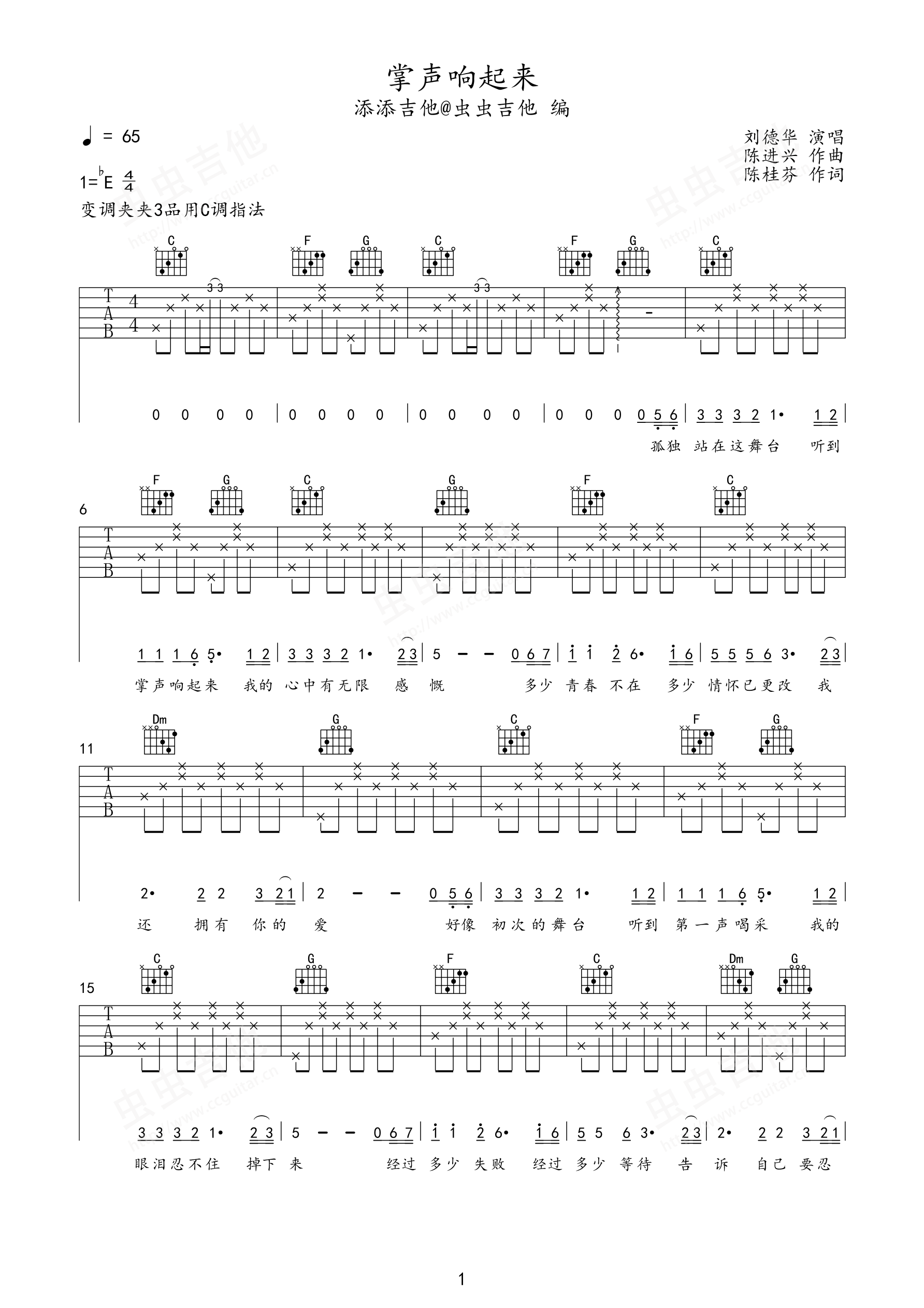 可能吉他谱_程响_C调指法原版六线谱_吉他弹唱教学 - 酷琴谱