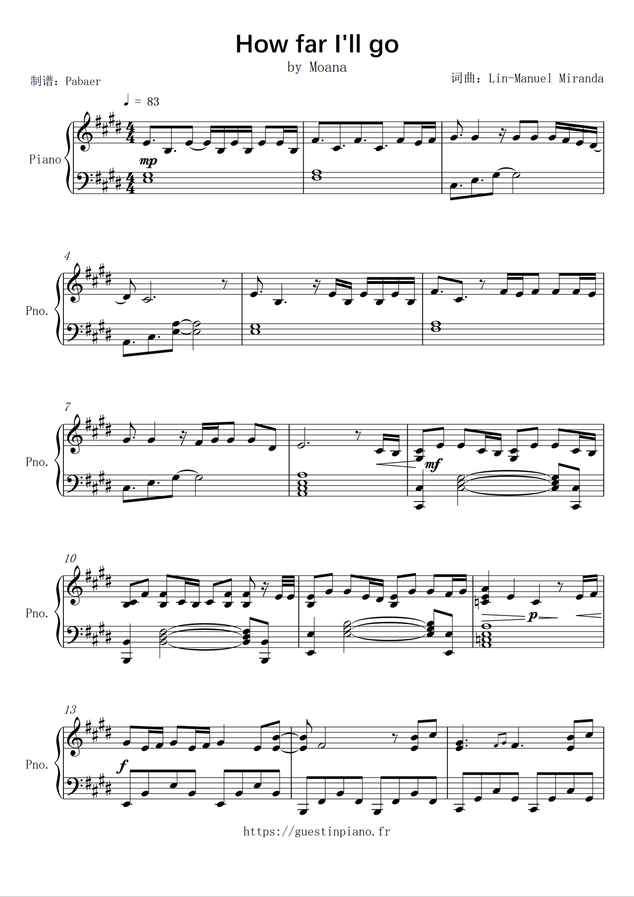 How Far I Ll Go 海洋奇缘片尾曲 How Far I Ll Go 海洋奇缘片尾曲 钢琴谱 How Far I Ll Go 海洋奇缘片尾曲 E大调钢琴谱 How Far I Ll Go 海洋奇缘片尾曲 钢琴谱大全 虫虫钢琴谱下载 Www Gangqinpu Com