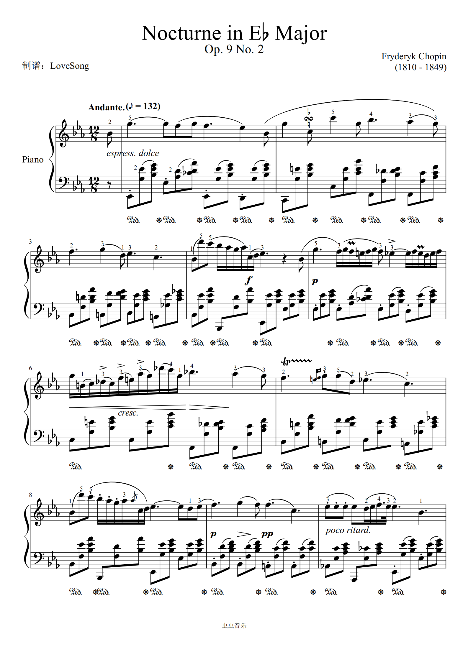 肖邦 降e大调夜曲 高清原版 带指法踏板 精校版钢琴谱