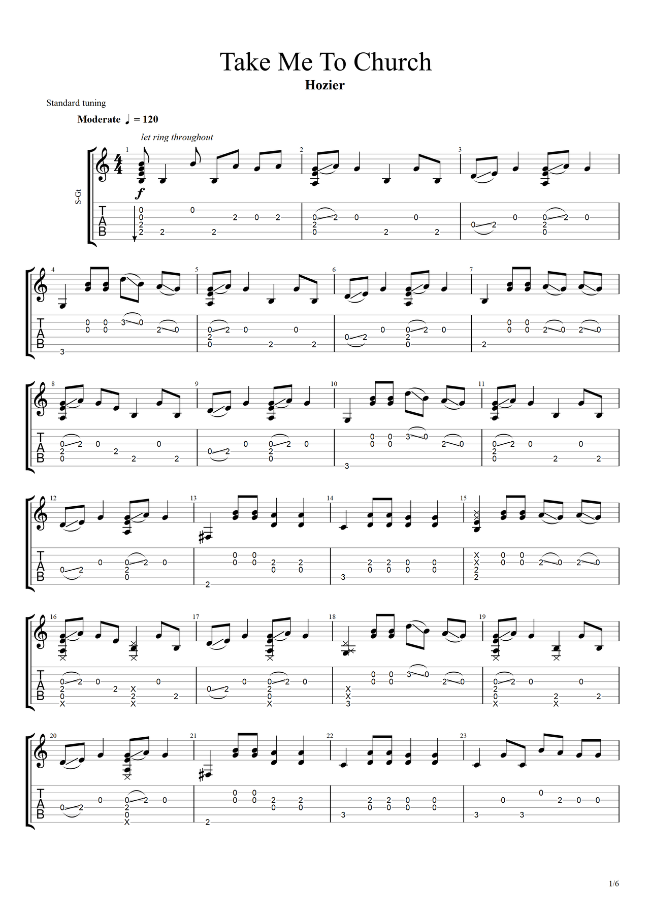 Take Me To Church吉他谱-指弹谱-虫虫吉他