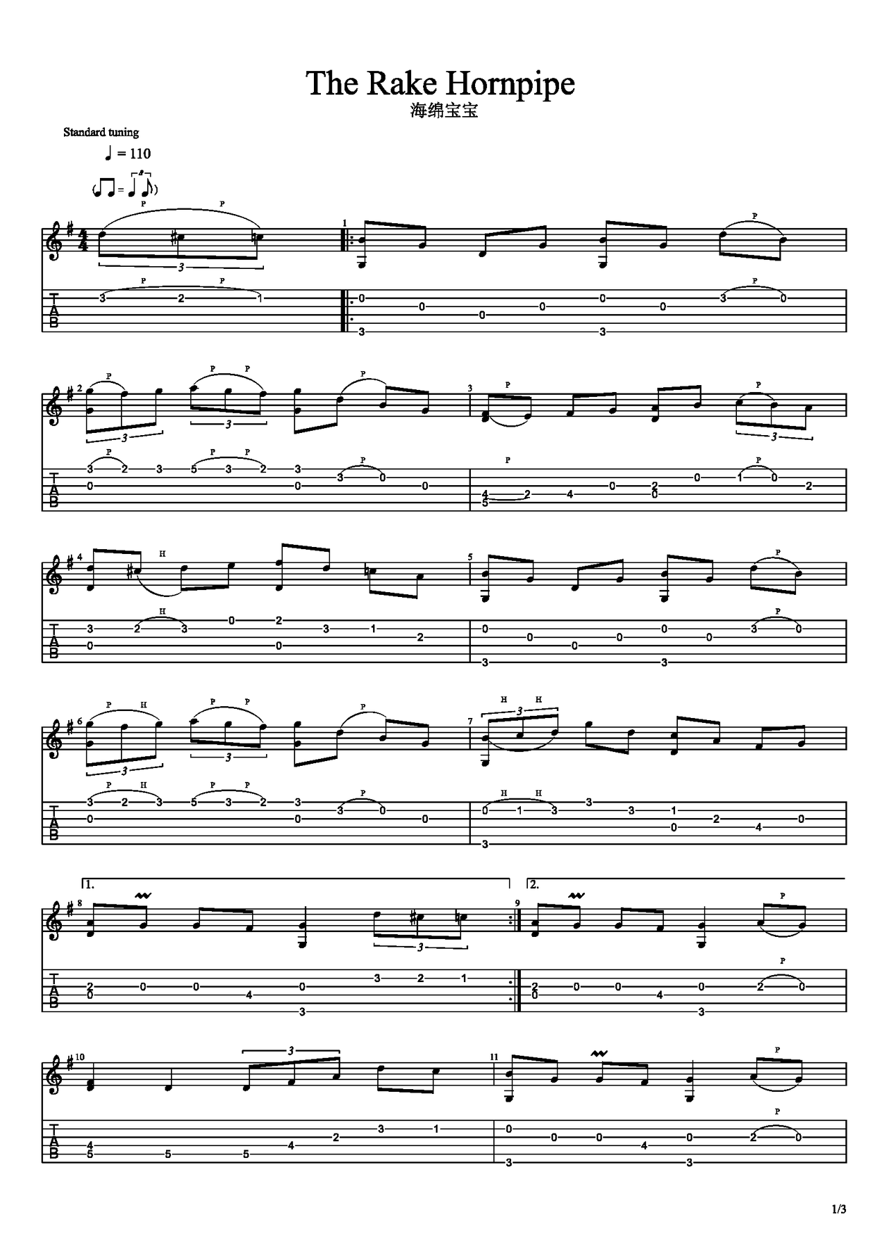 The Rake Hornpipe吉他谱-指弹谱-g调-虫虫吉他