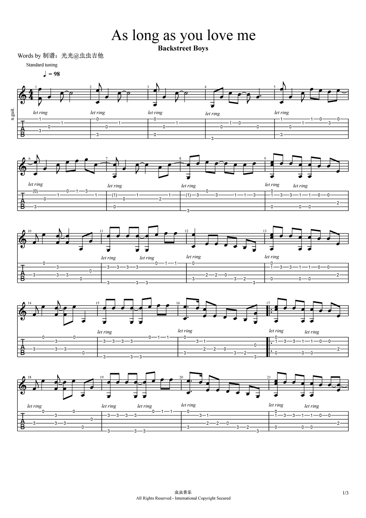 As Long As You Love Me吉他谱-弹唱谱-c调-虫虫吉他