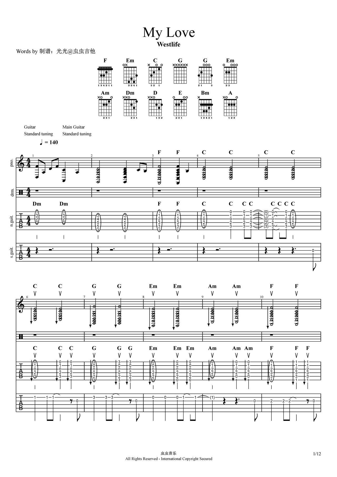 My Love吉他谱-总谱-c调-虫虫吉他