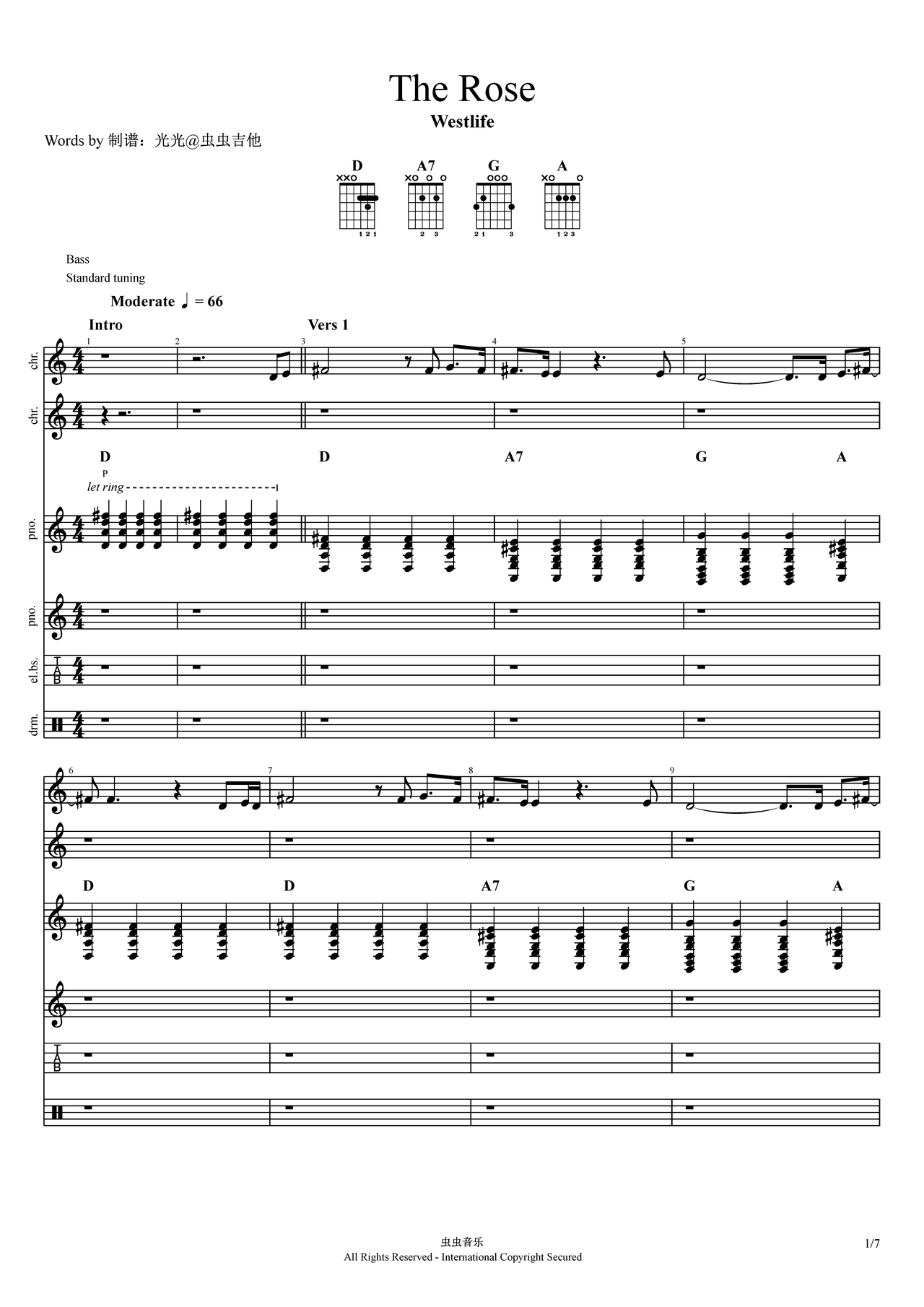The Rose吉他谱-总谱-d调-虫虫吉他