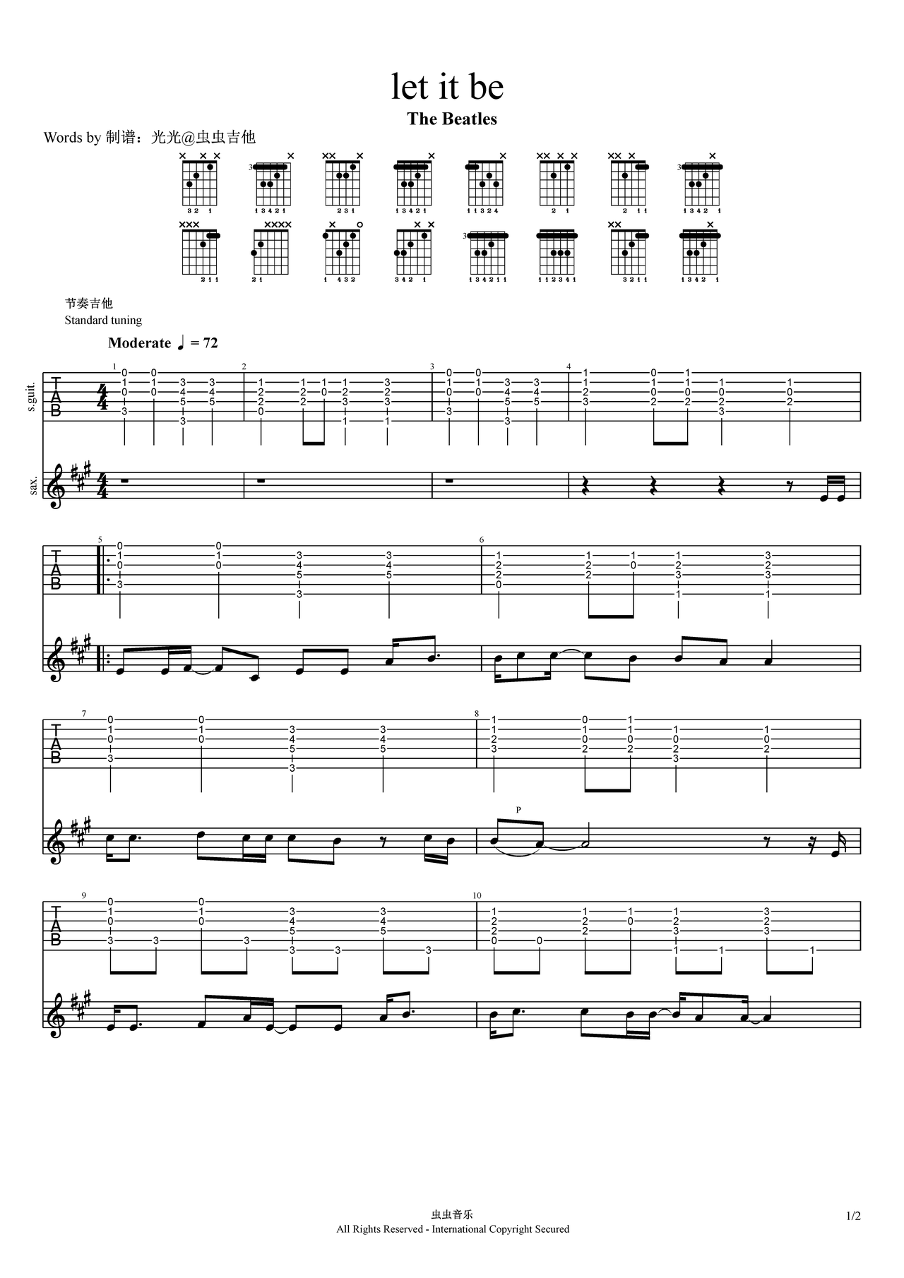 let it be吉他谱-弹唱谱-c调-虫虫吉他