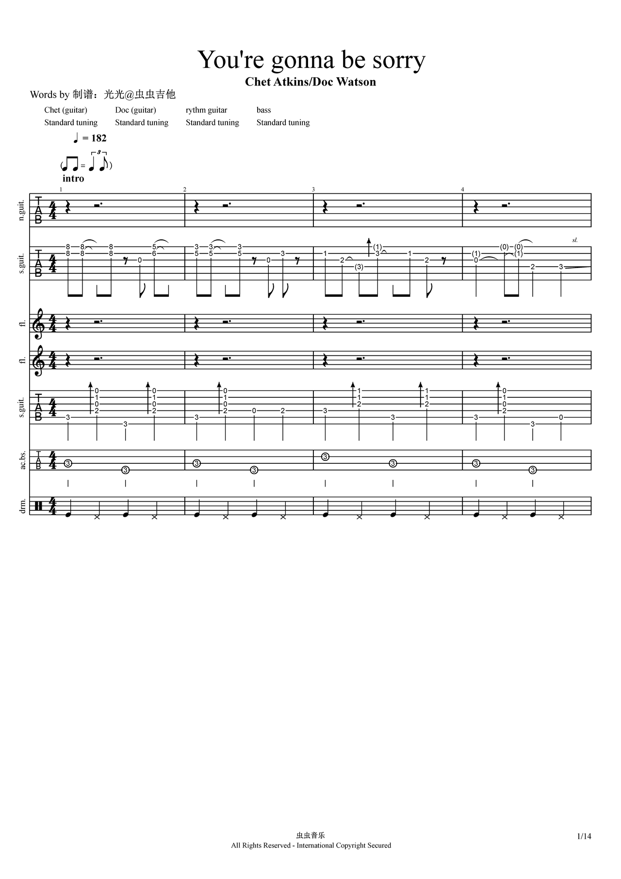 You're gonna be sorry吉他谱-总谱-c调-虫虫吉他