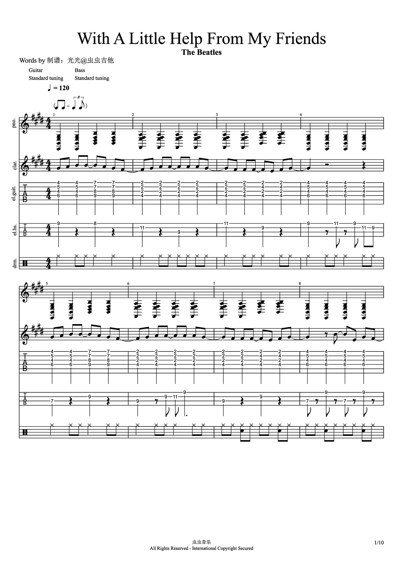 With A Little Help From My Friends吉他谱-总谱-虫虫吉他